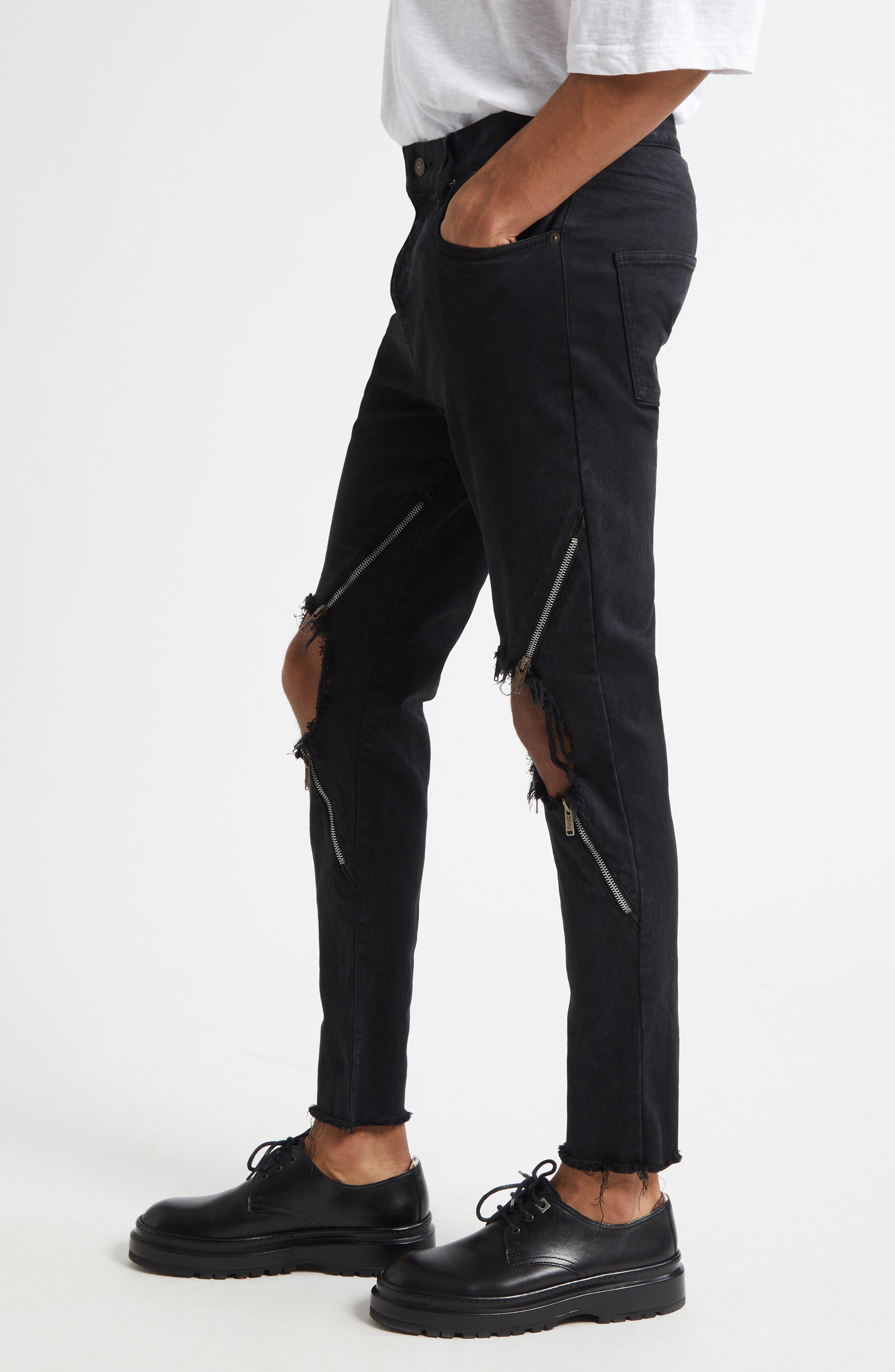 Undercover Ripped Knee Zip Detail Pants in Charcoal at Nordstrom - 4