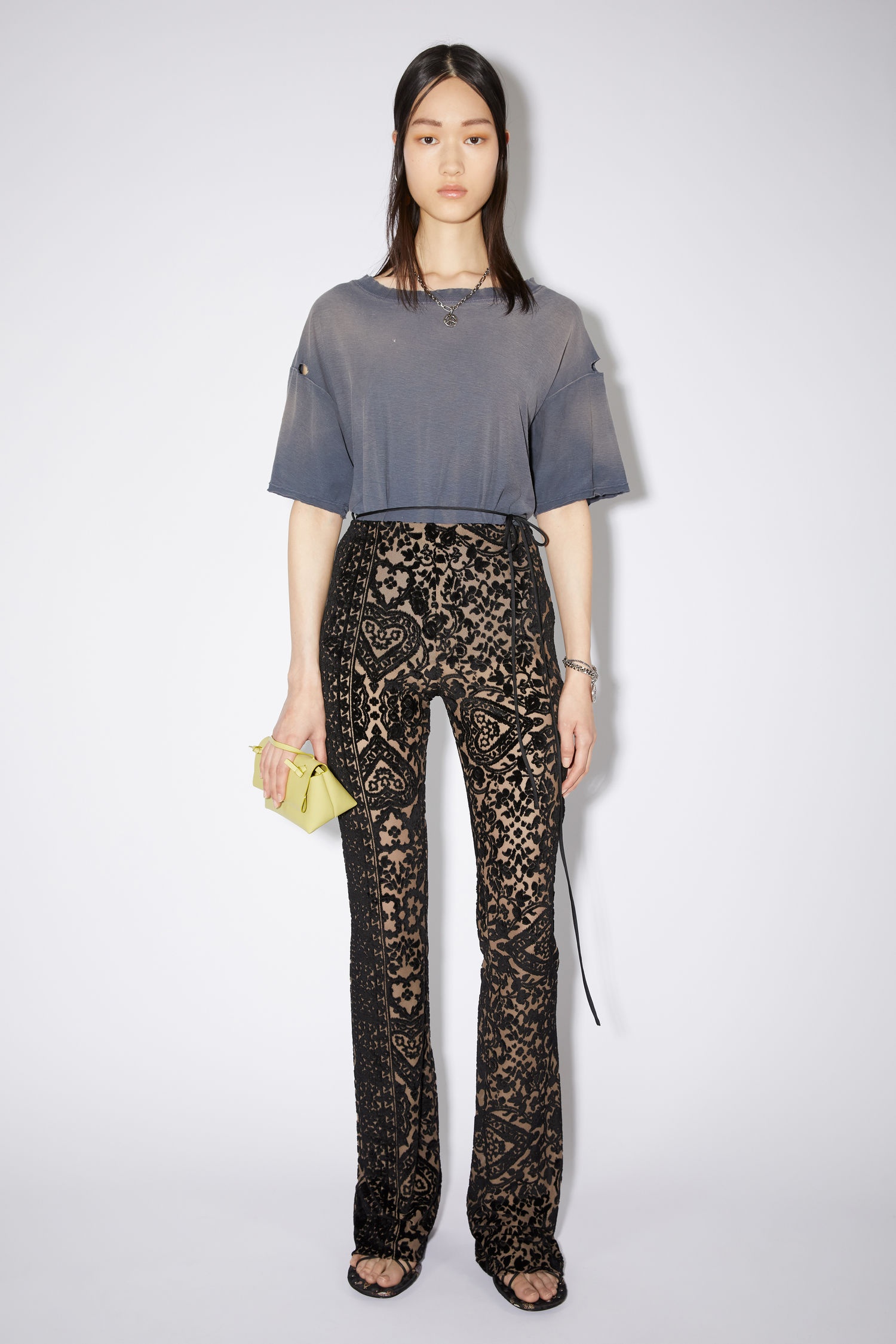 Jacquard trousers - Black/mink brown - 2