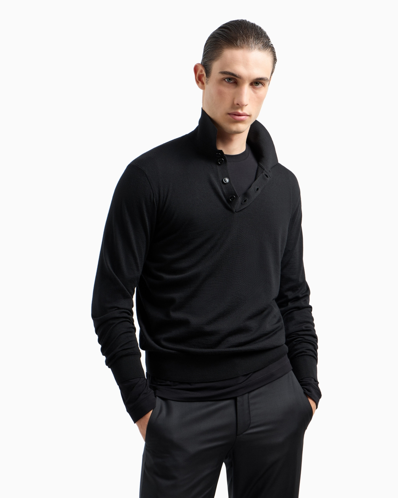 Stretch viscose jersey jumper with crew neck and long sleeves - 6