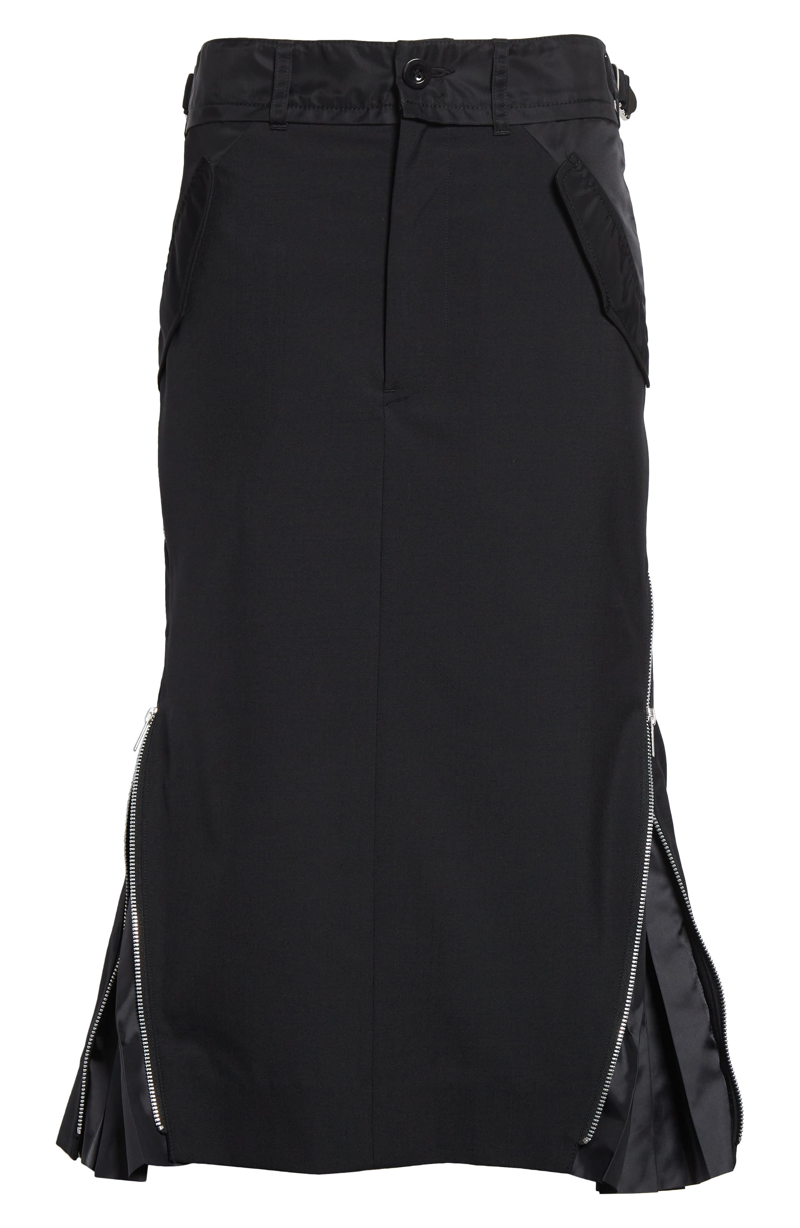 Sacai Suiting Mixed Media Midi Skirt in Black at Nordstrom - 5