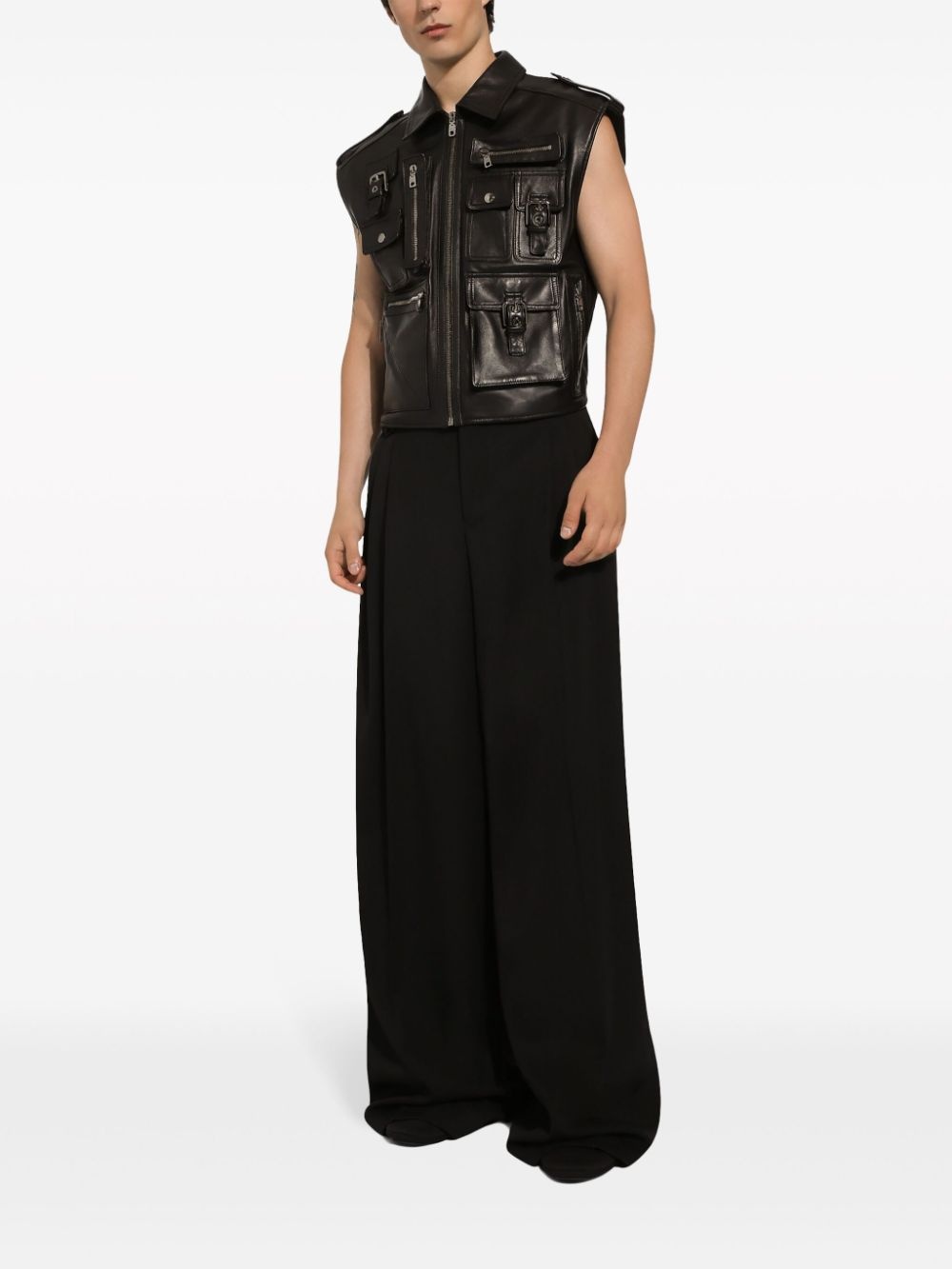 biker leather gilet - 2