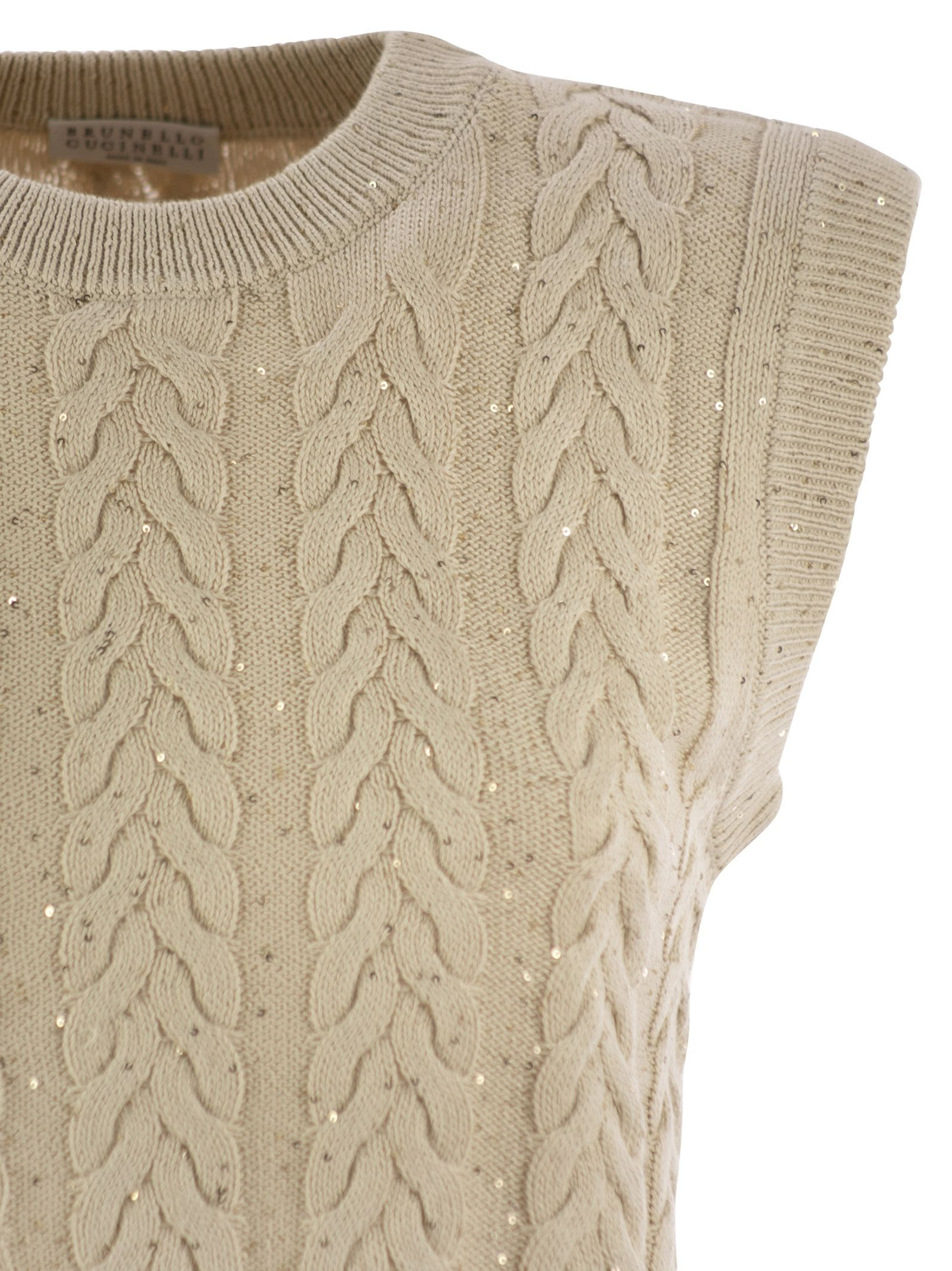Brunello Cucinelli Women Dazzling Double Cable Knitted Cotton Waistcoat - 4