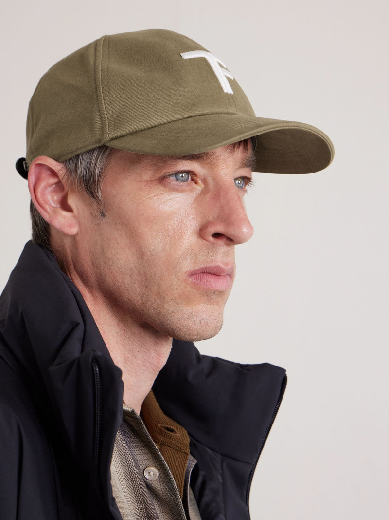 Leather-Trimmed Logo-Embroidered Cotton-Twill Baseball Cap Green 3