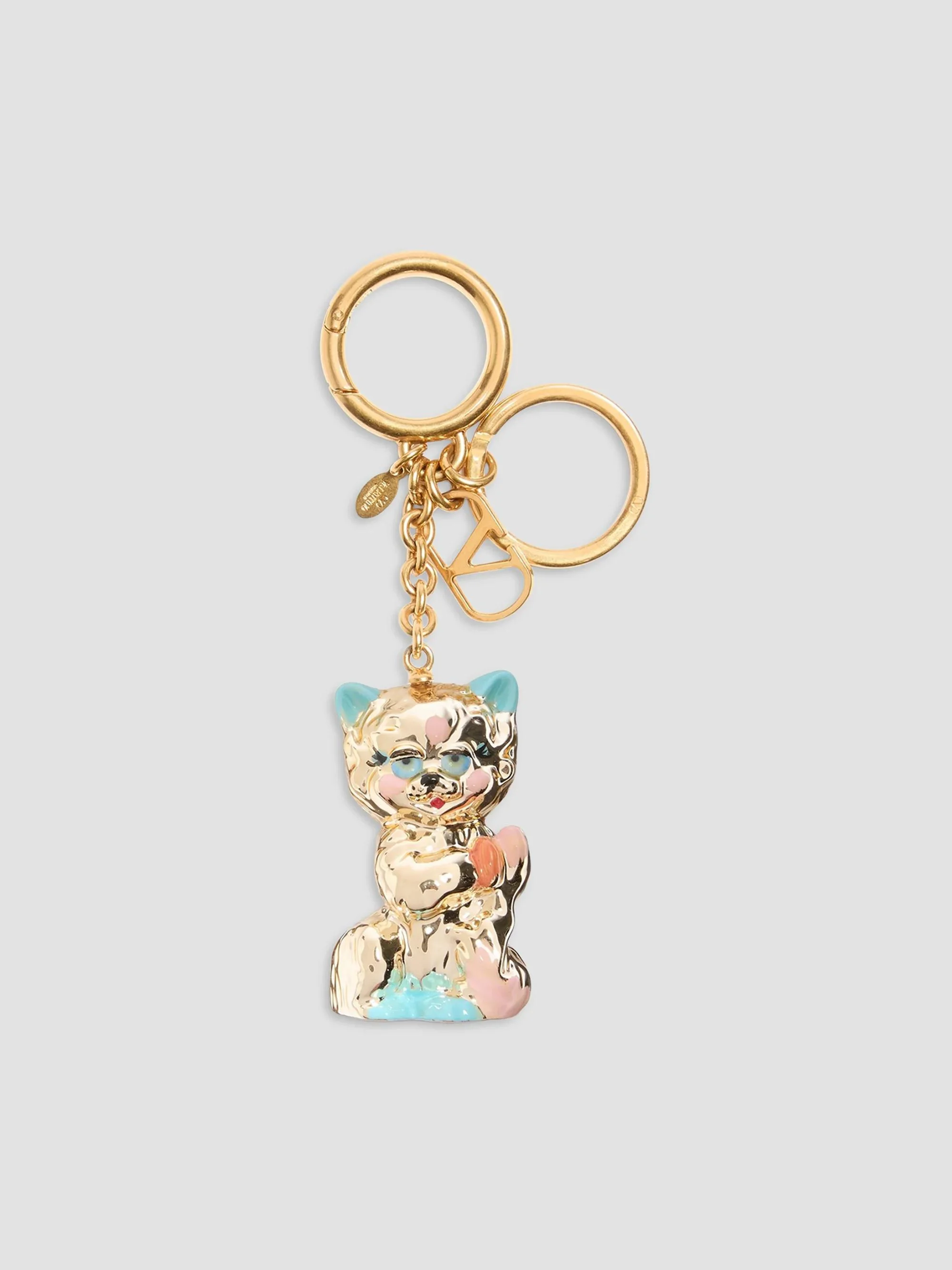 Women's Le Chat De La Maison Nylon Bag Charm with Key Ring - Antique Brass - 1