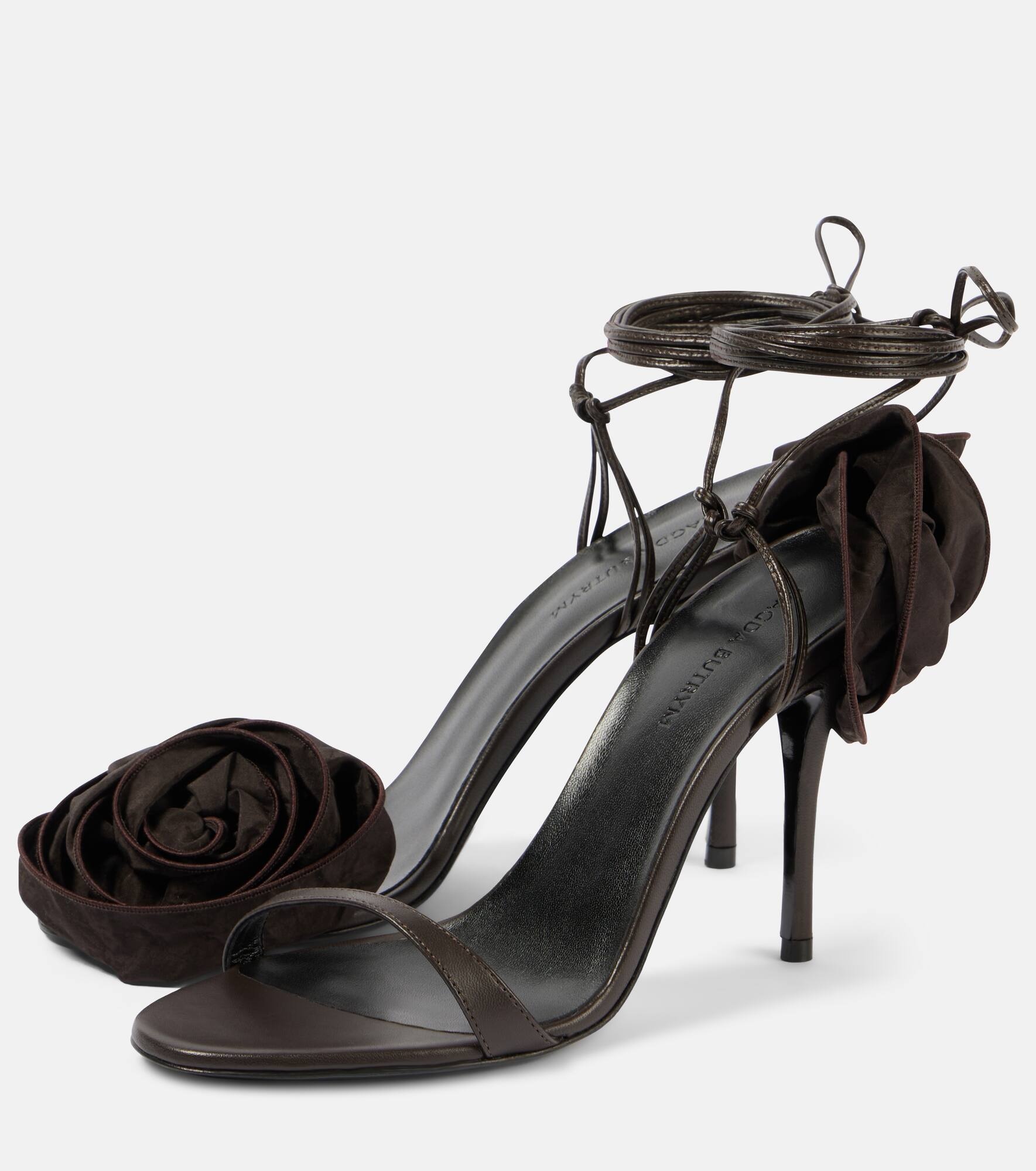 Floral-appliqué satin sandals - 5