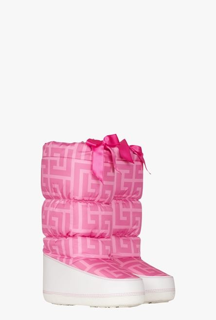 Balmain x Barbie - Quilted nylon Toundra after-ski boots with pink and white Balmain monogram print - 2