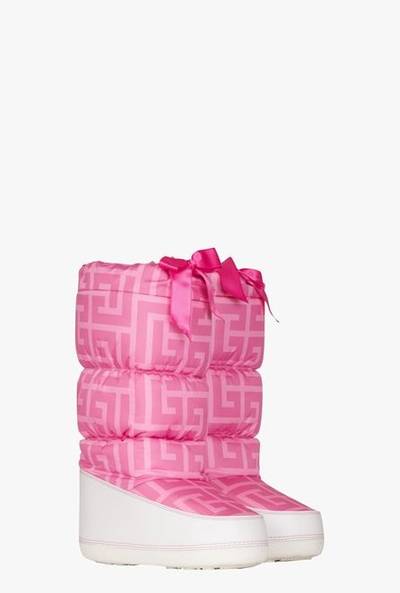 Balmain Balmain x Barbie - Quilted nylon Toundra after-ski boots with pink and white Balmain monogram print outlook