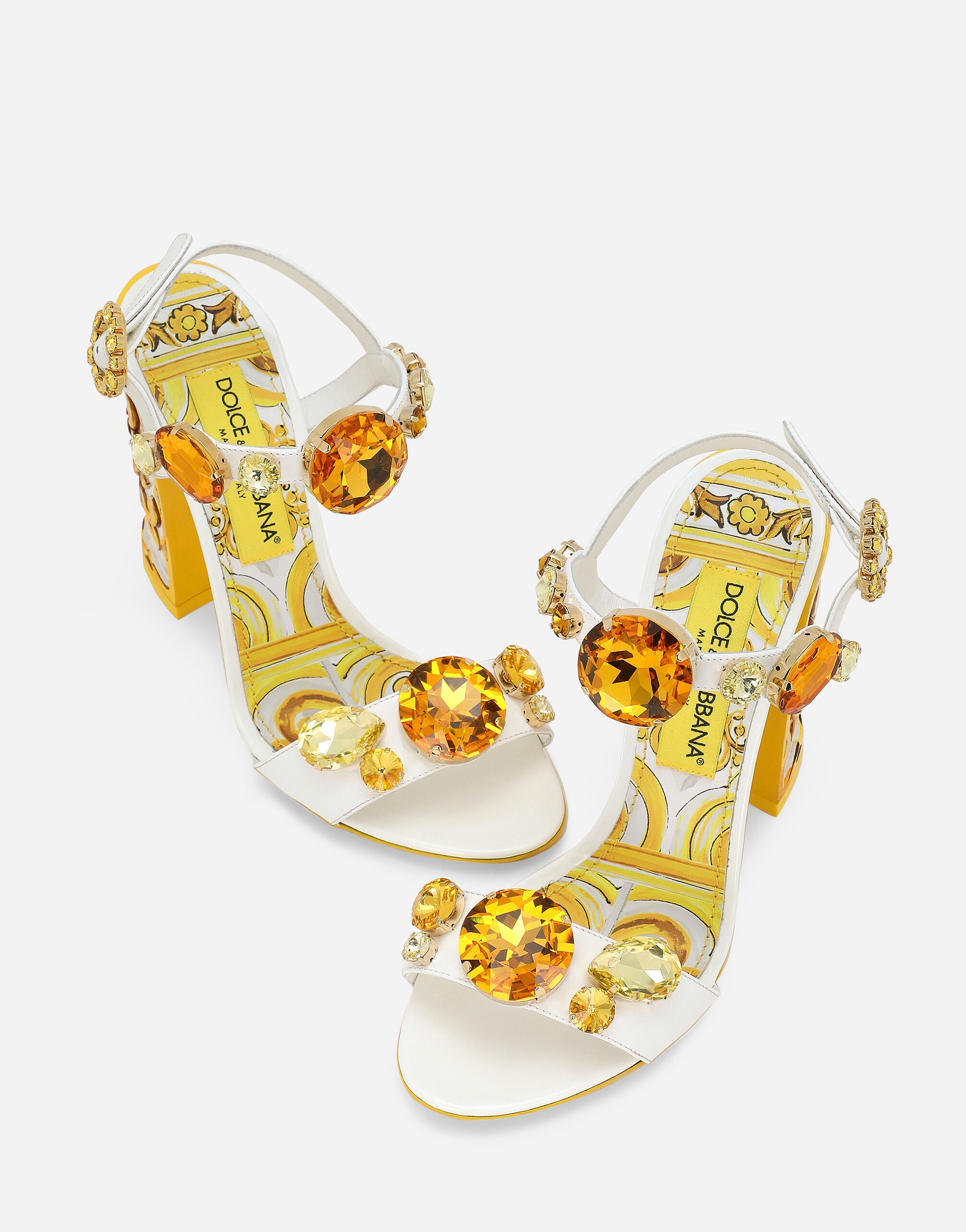 Patent leather sandals with stone embellishment and painted heel - 5
