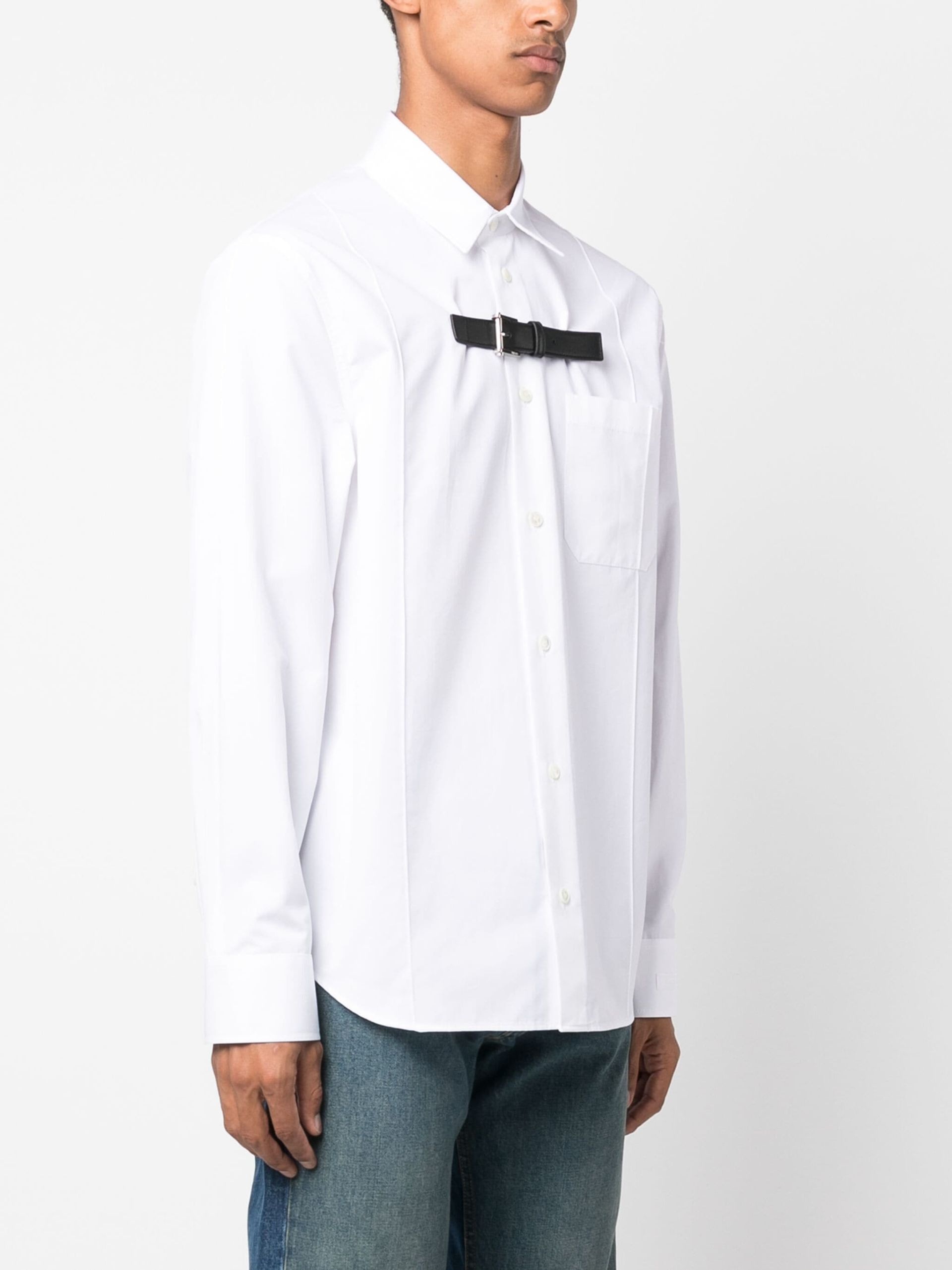 White Buckle Detail Cotton Shirt - 3