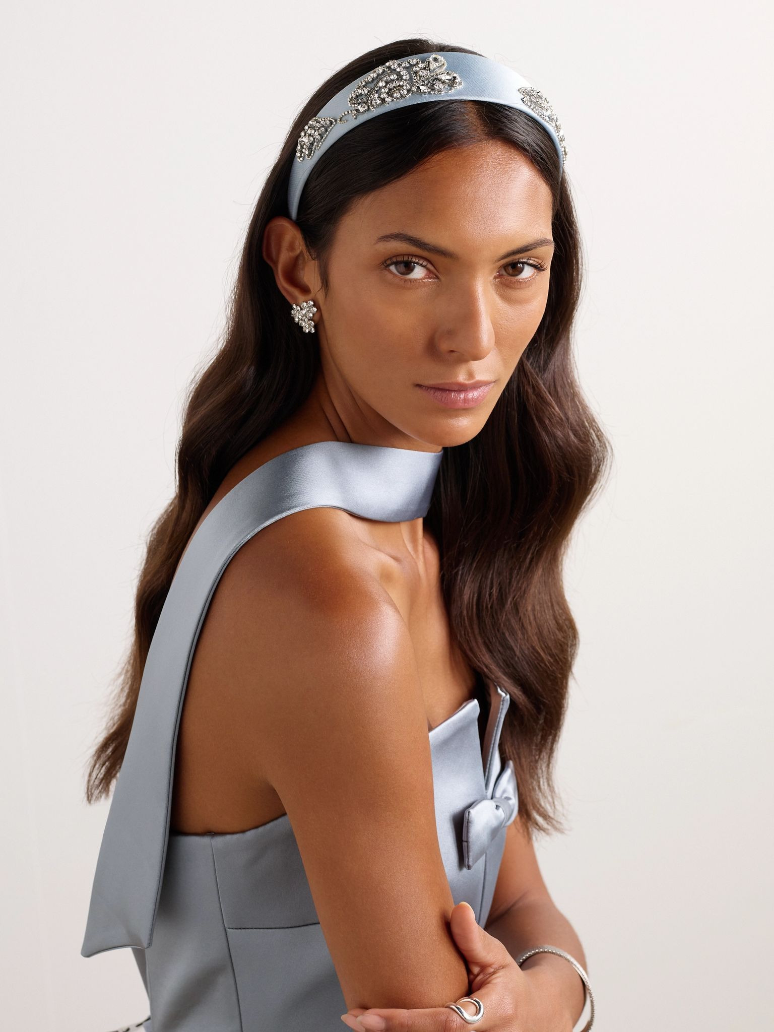 Crystal-embellished satin headband Sky blue - 2