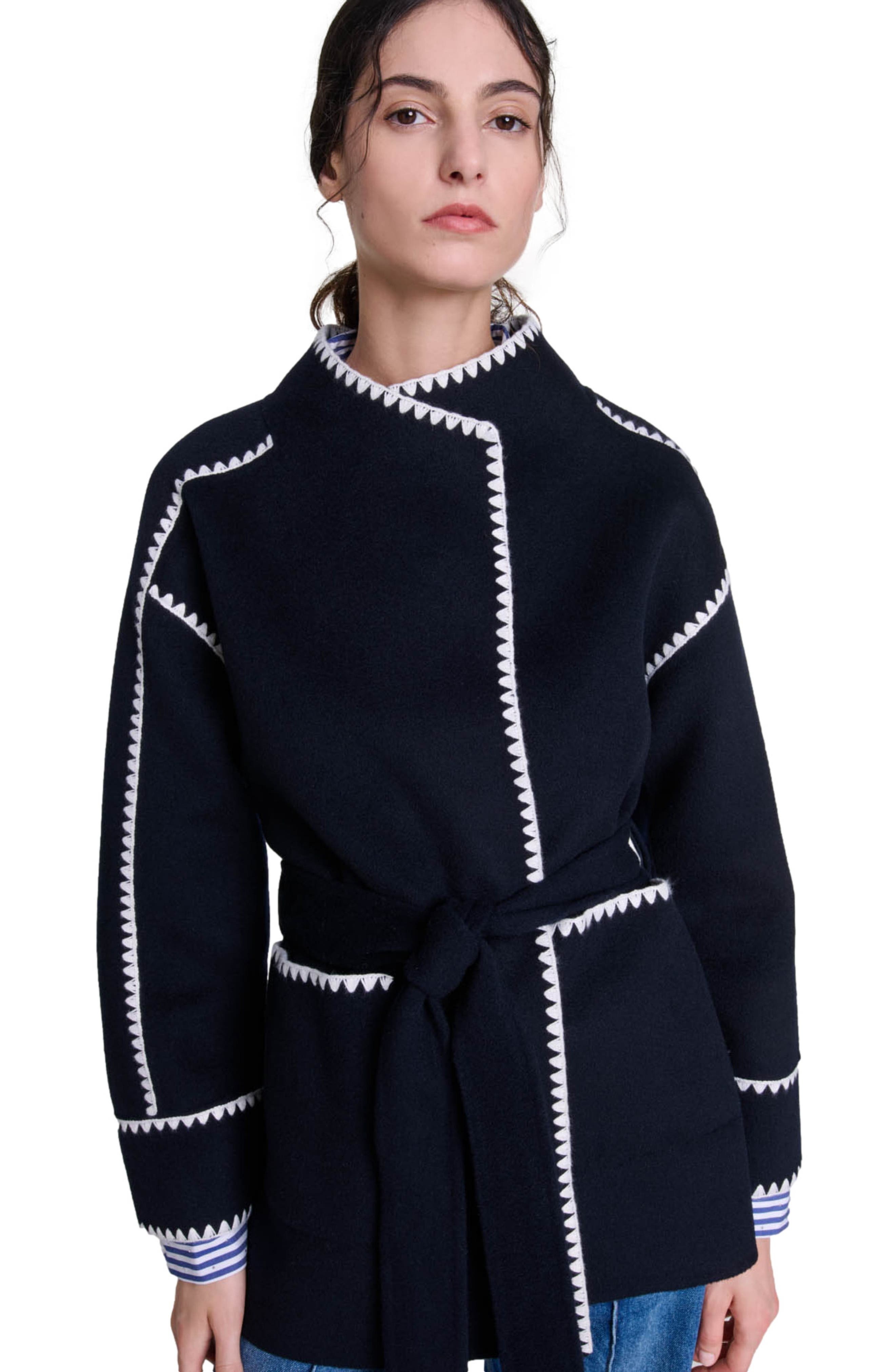 maje Double-faced coat in Navy/white at Nordstrom - 7