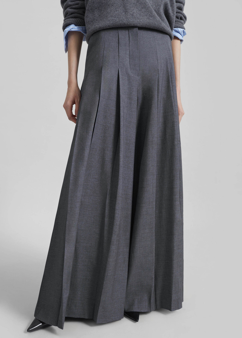 Carrick Pleated Wide Trousers - Dark Grey Melange 5