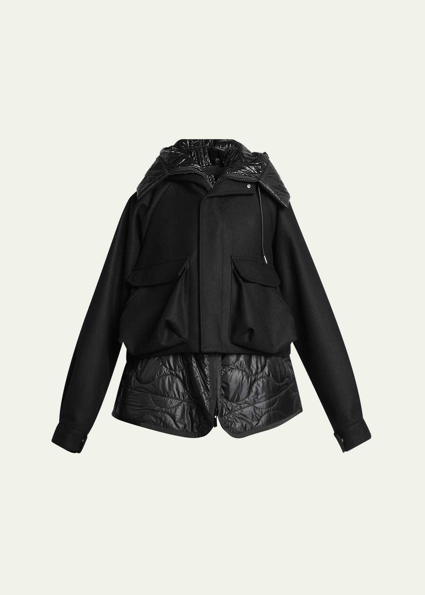 Layered Wool & Quilted Nylon Cargo Jacket - 1