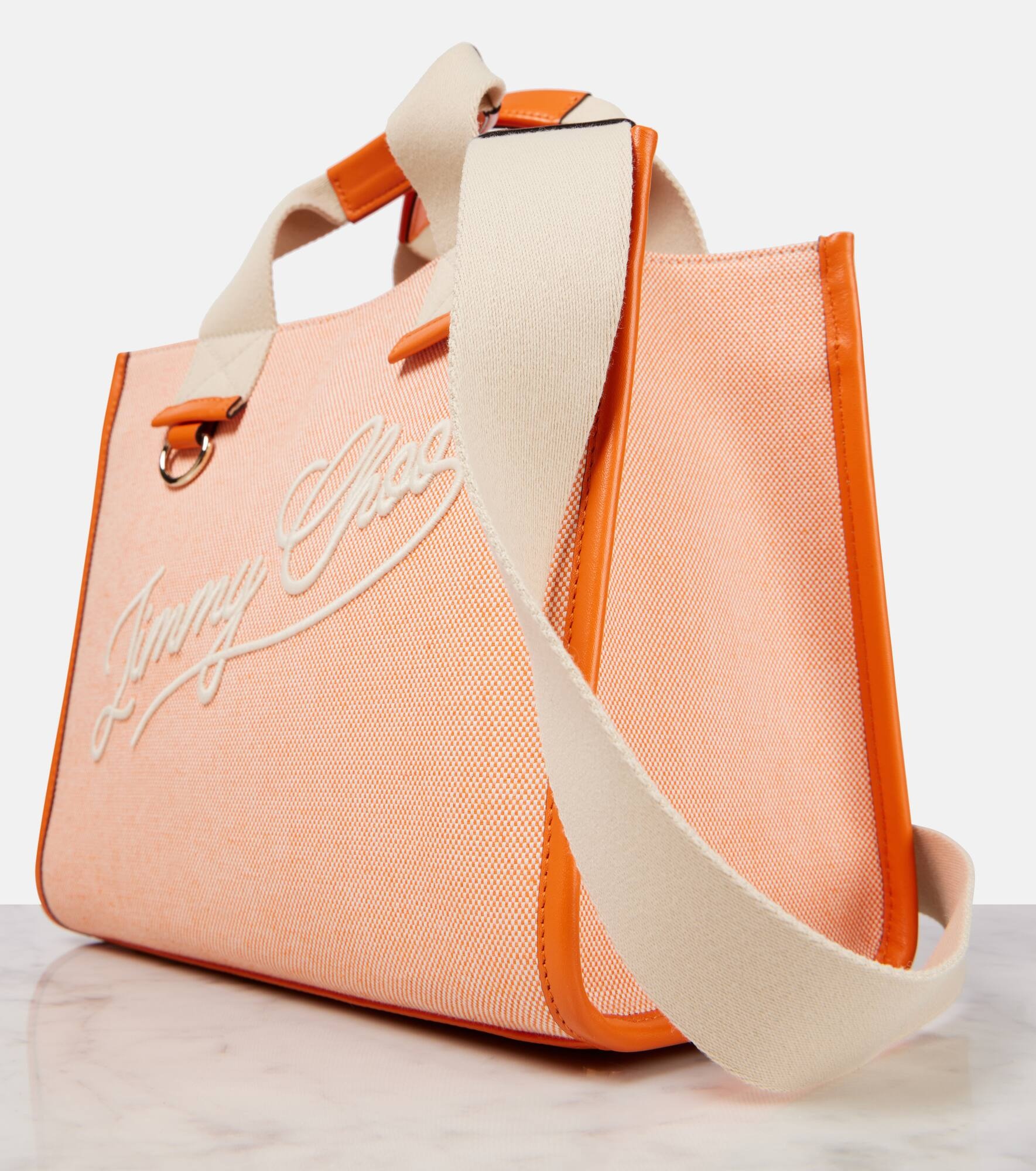 Logo leather-trimmed canvas tote bag - 6