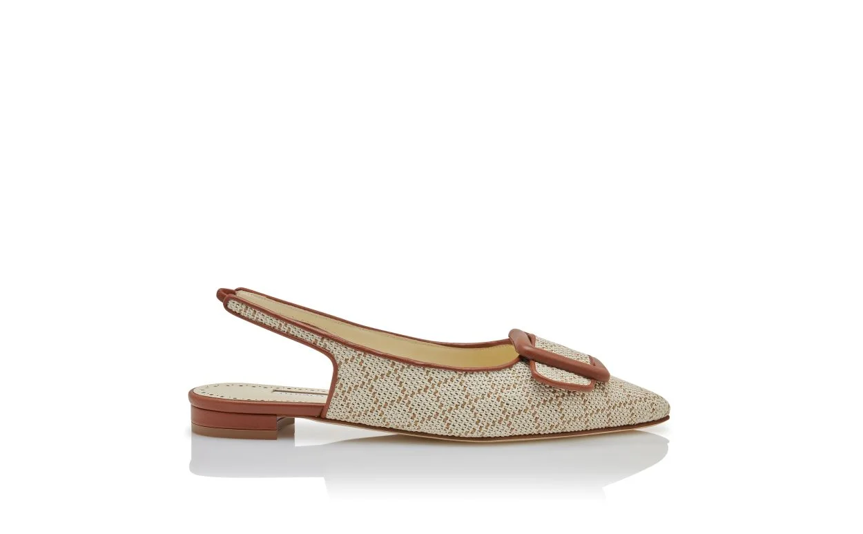 Light Beige Raffia Buckle Detail Flat Pumps - 1