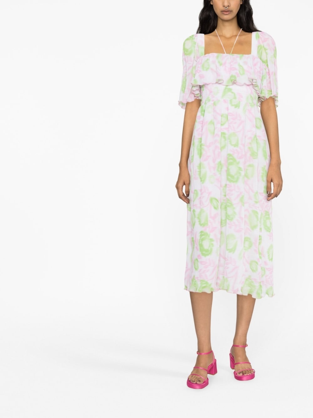 smocked waist printed midi dress - 2