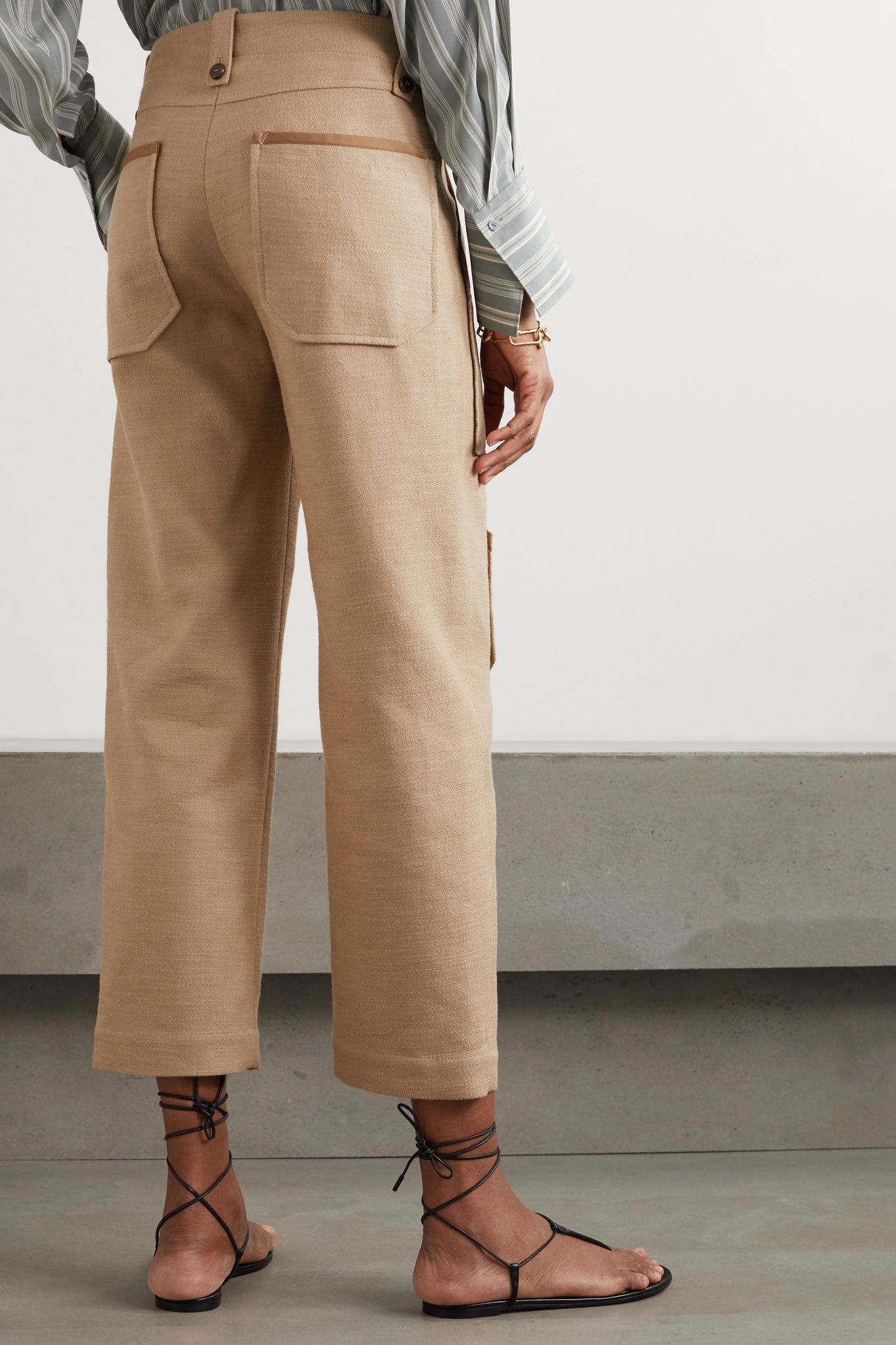 Cropped linen and cotton-blend wide-leg pants - 3