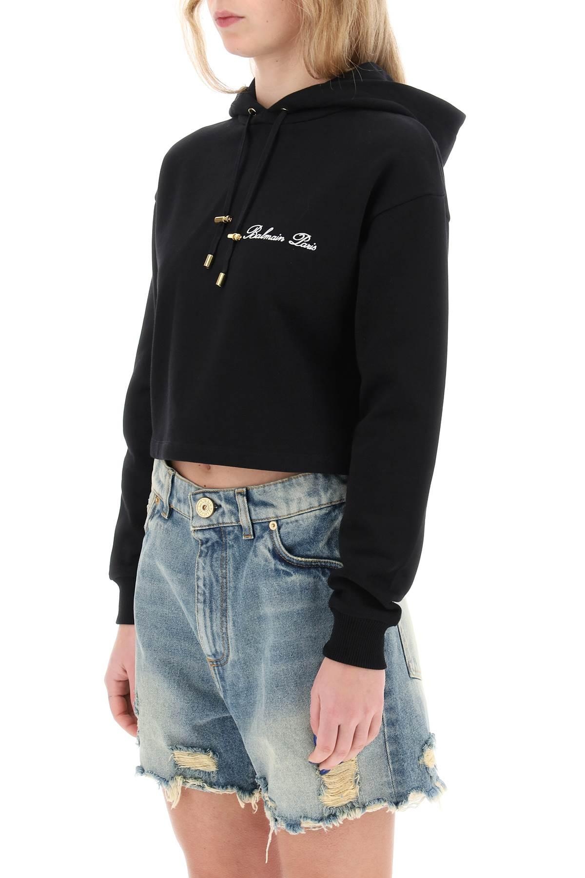 Balmain Cropped Hoodie With Logo Embroidery - 5