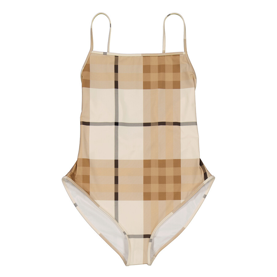 Burberry Ladies Frosted White Check Delia One-Piece Swimsuit - 1