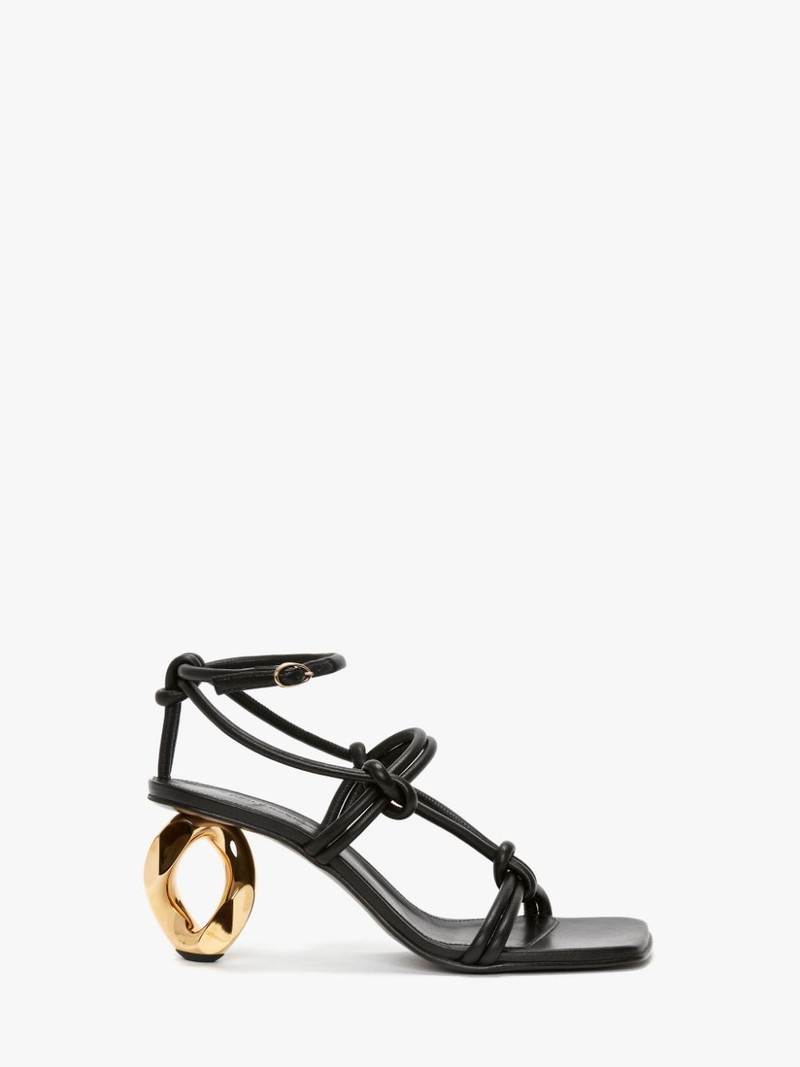 CHAIN HEEL LEATHER STRAPPY SANDALS - 1