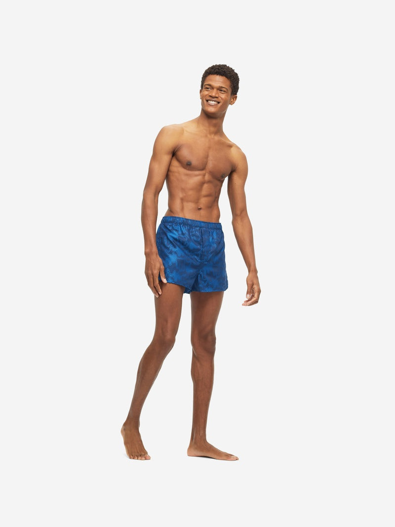 Derek Rose Men's Modern Fit Boxers Paris 23 Cotton Jacquard Navy outlook