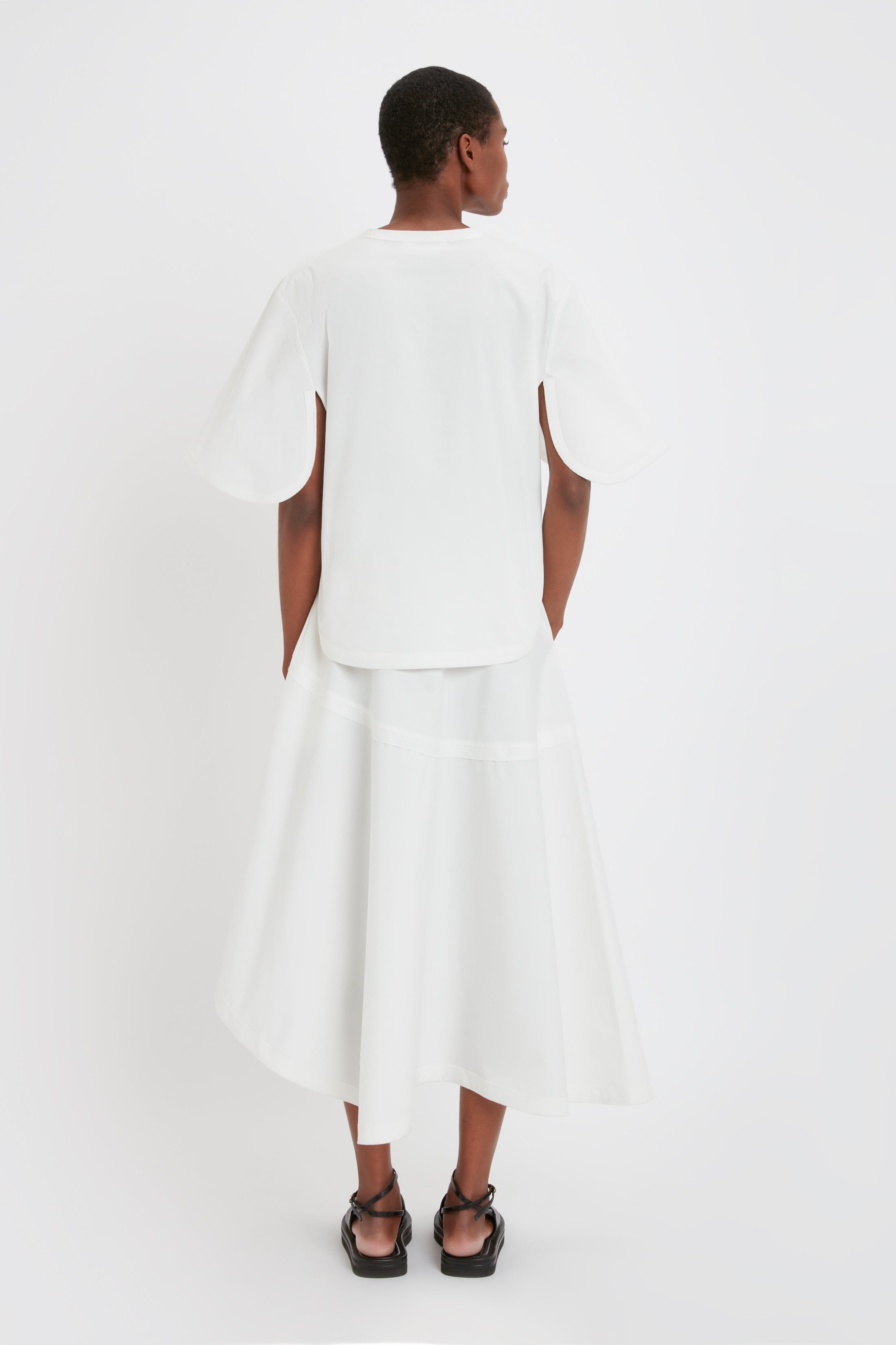 Stretch Cotton Structured Circle Skirt In White - 6