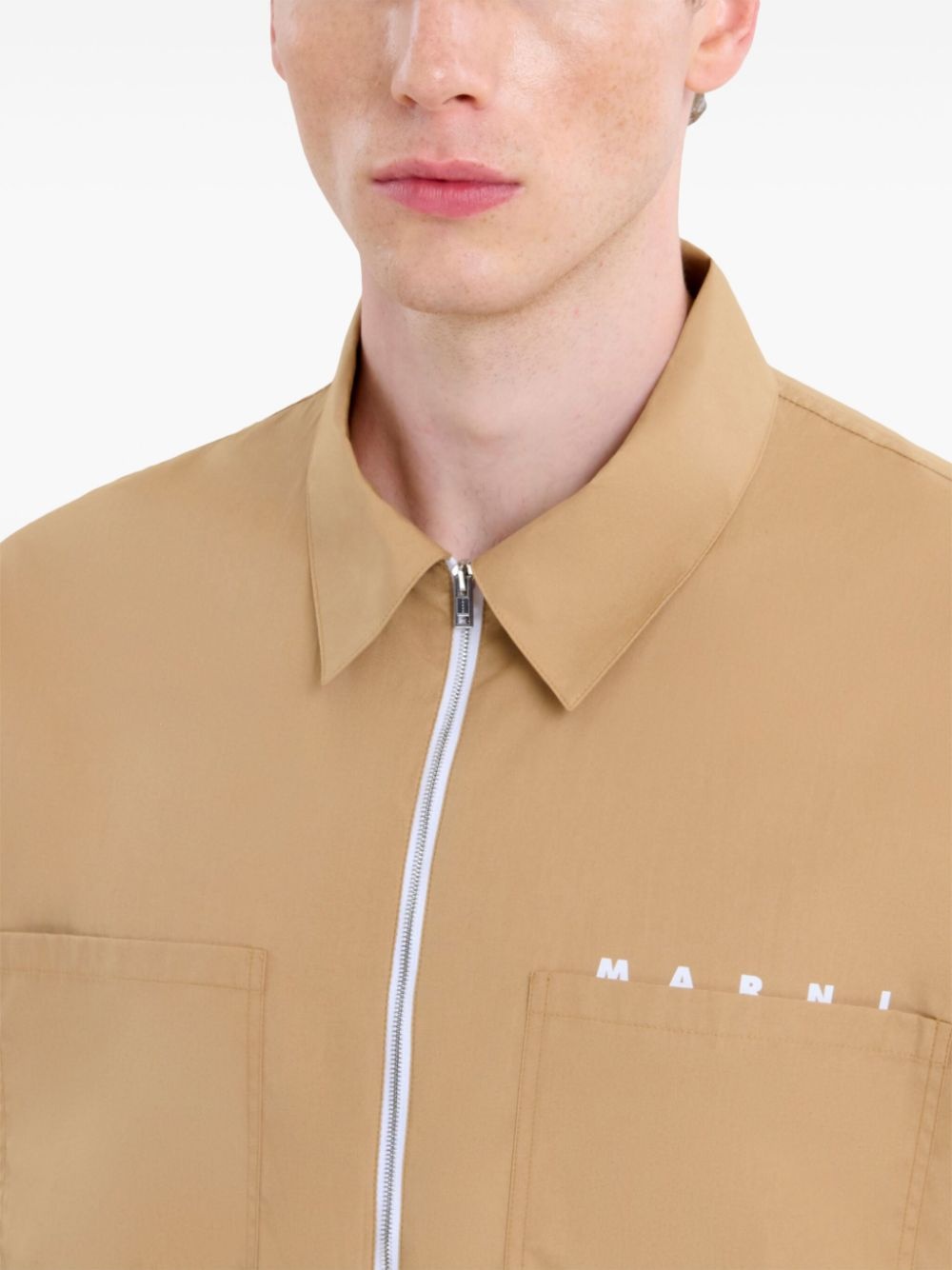 logo-print cotton shirt jacket - 5
