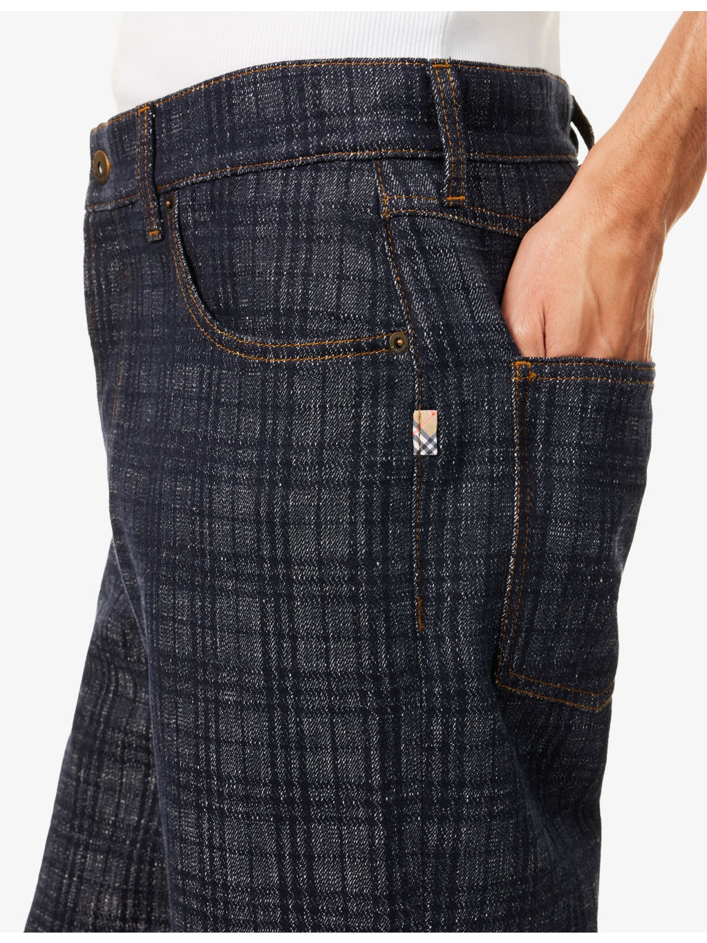 Check-Print Straight-Leg Denim Jeans - 5