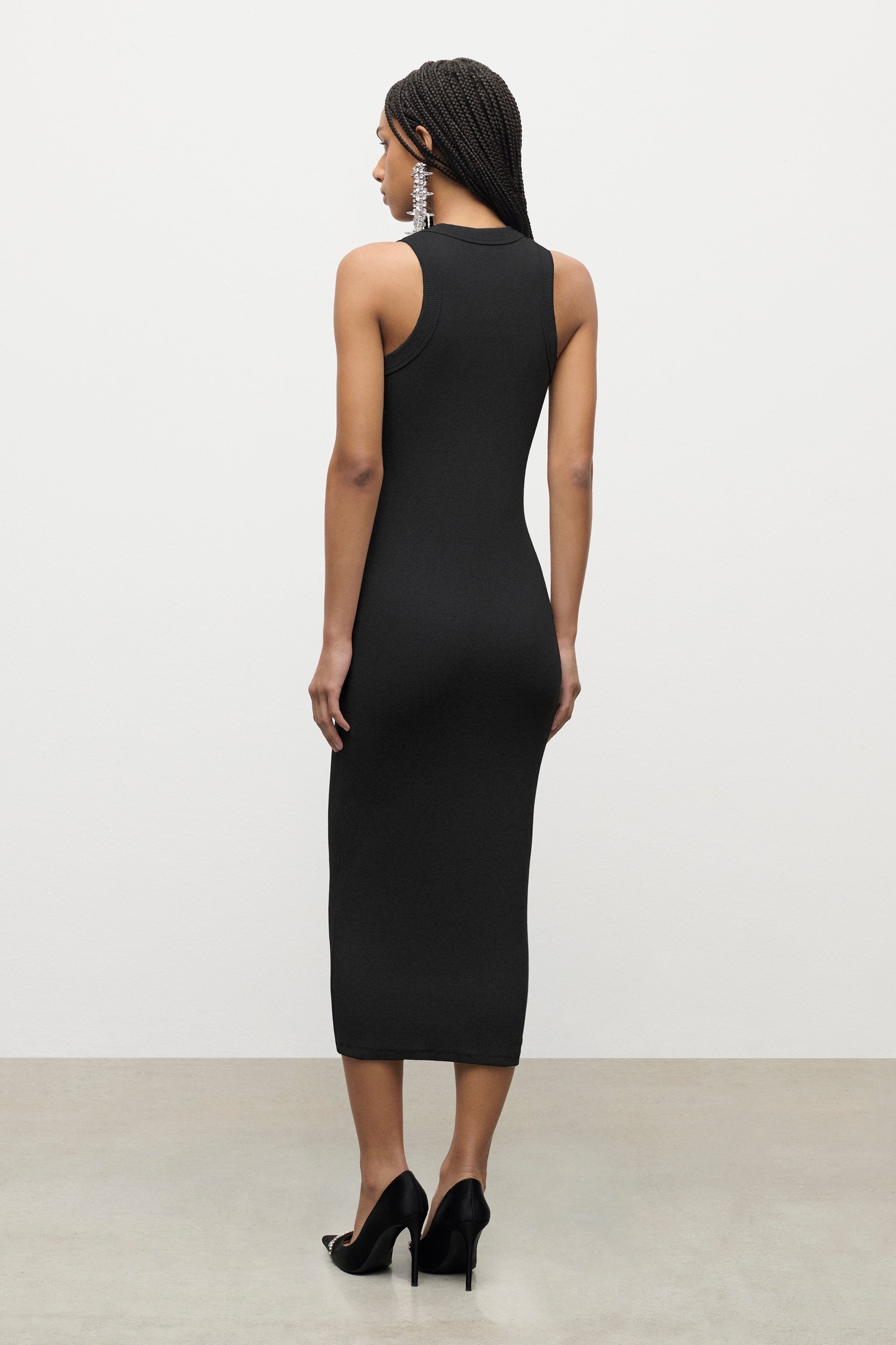 DISTRESSED CRYSTAL RIBBED KNIT MIDI TANK DRESS - 4