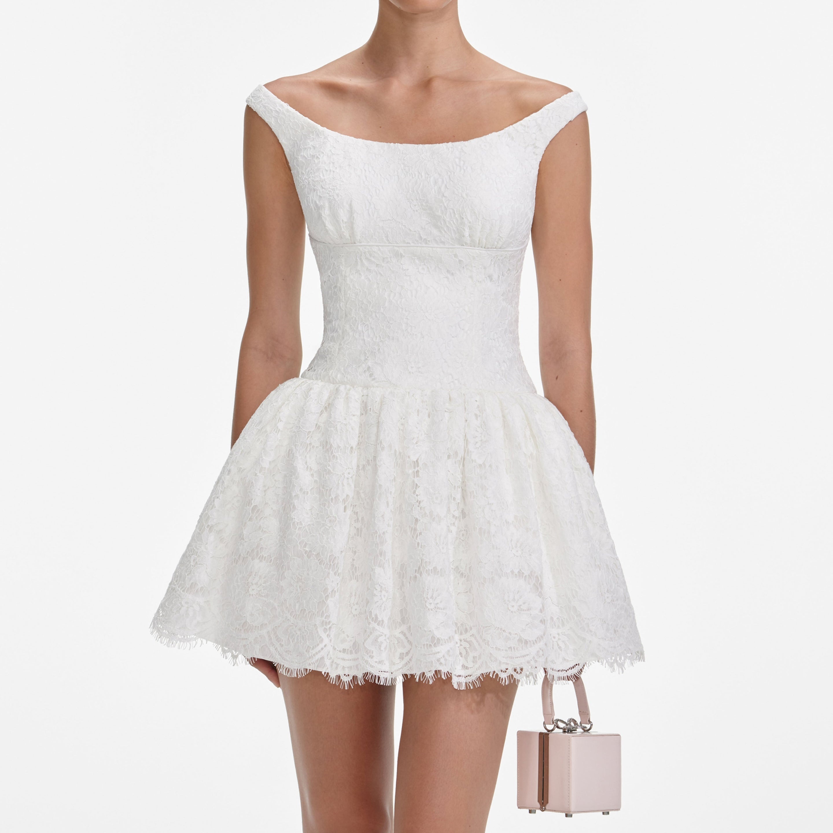 White Floral Lace Mini Dress - 4