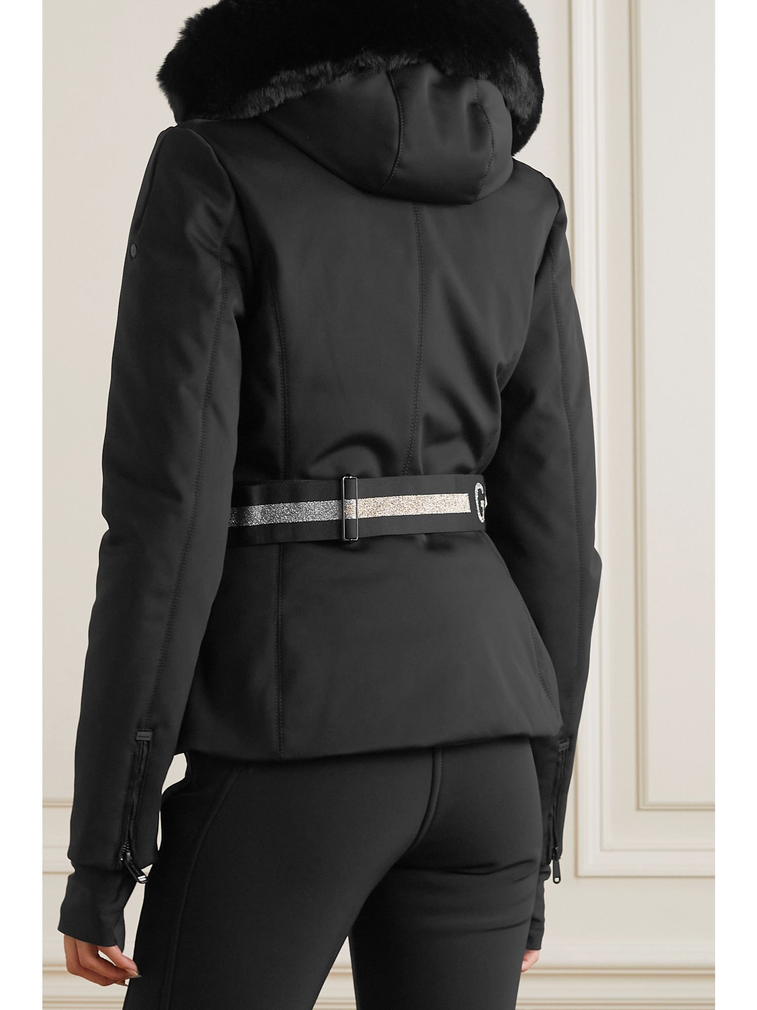 Hida hooded belted faux fur-trimmed down ski jacket Black - 3
