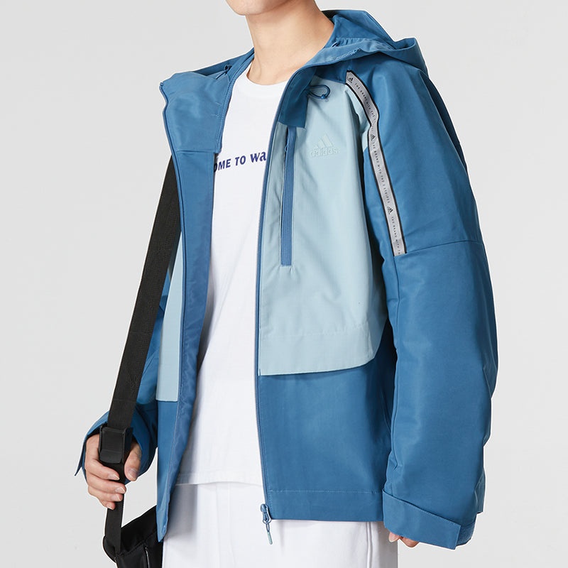 Men's adidas Th Protek Wvjkt Colorblock Stripe Athleisure Casual Sports Hooded Jacket Blue HM5166 - 5