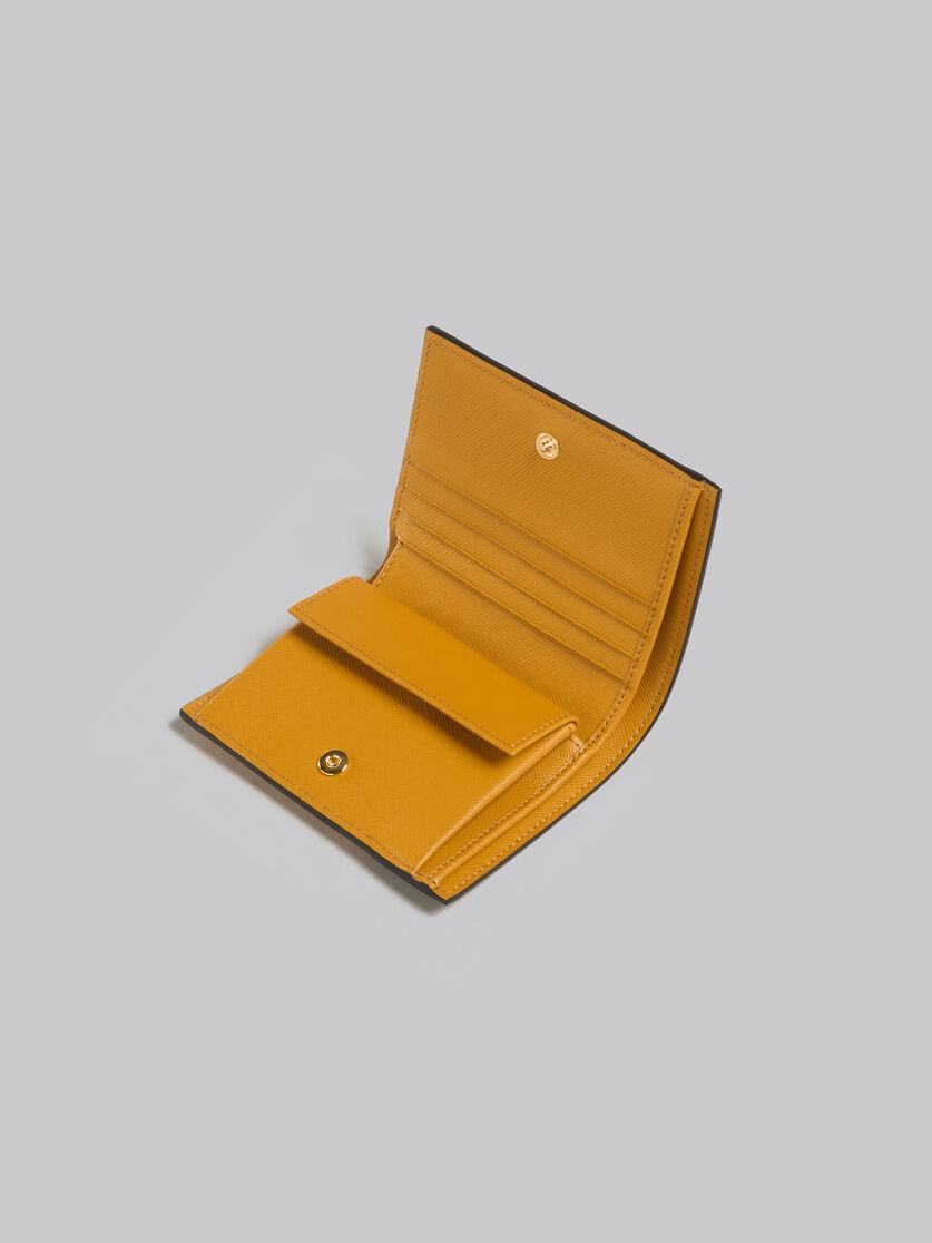 BROWN WHITE AND ORANGE SAFFIANO LEATHER BI-FOLD WALLET - 4