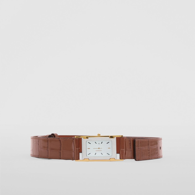 Faux Watch Detail Embossed Leather Belt 4