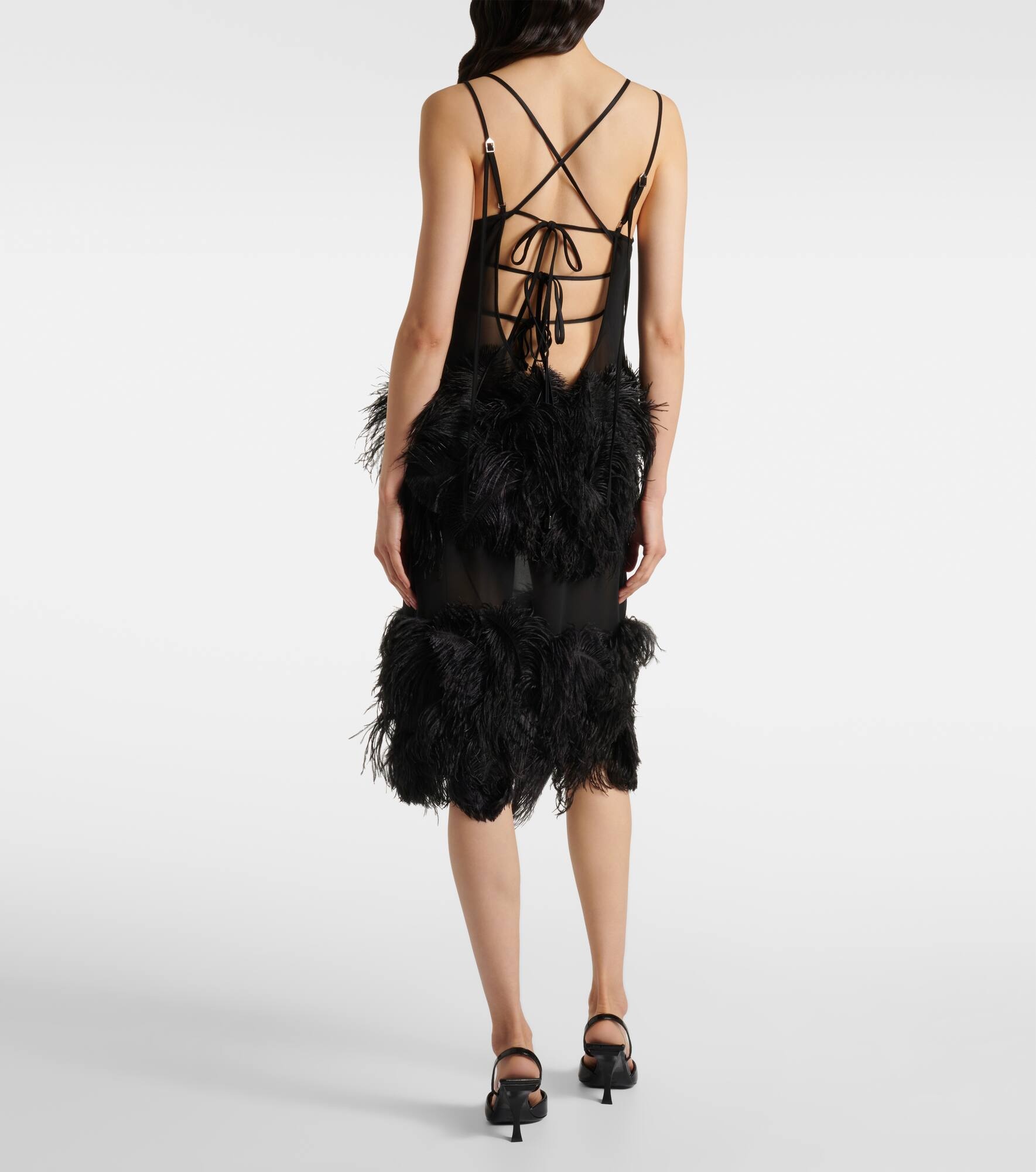 Sheer feather-trimmed midi dress - 3