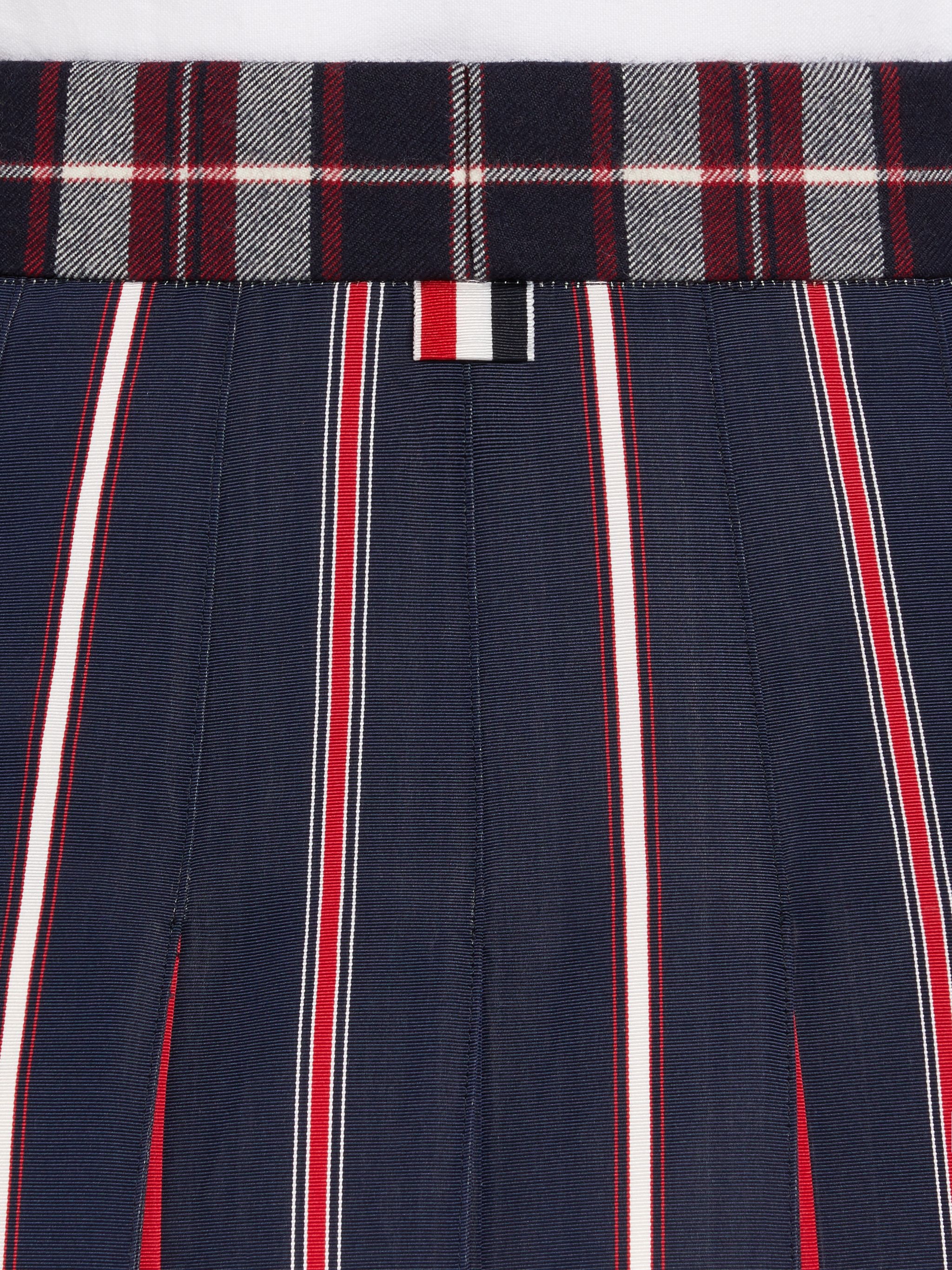 Multicolor Stripe Silk and Cotton Tie Jacquard Pleated Mini Sack Skirt - 6
