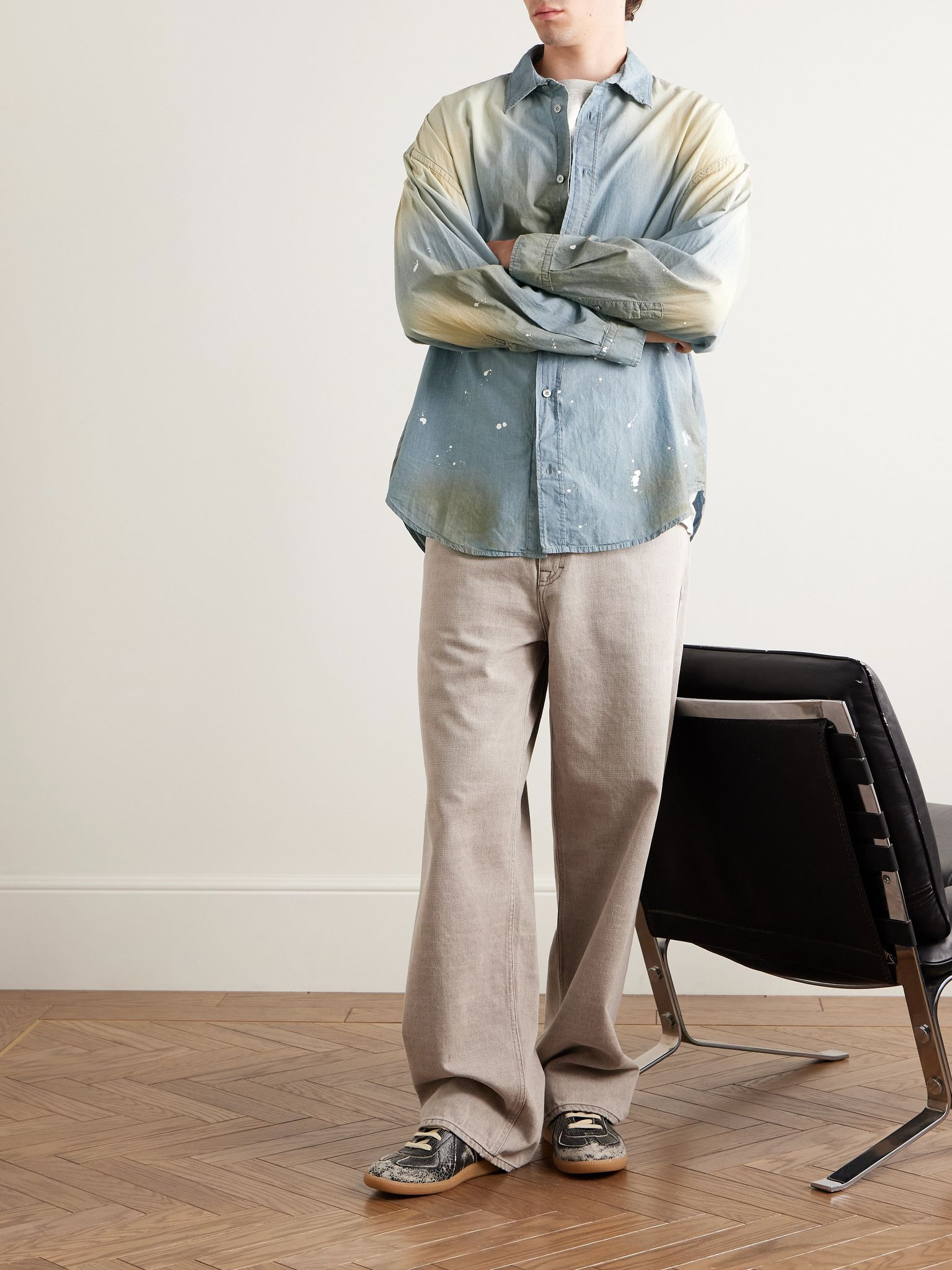 Distressed Cotton-Chambray Shirt Light blue - 2