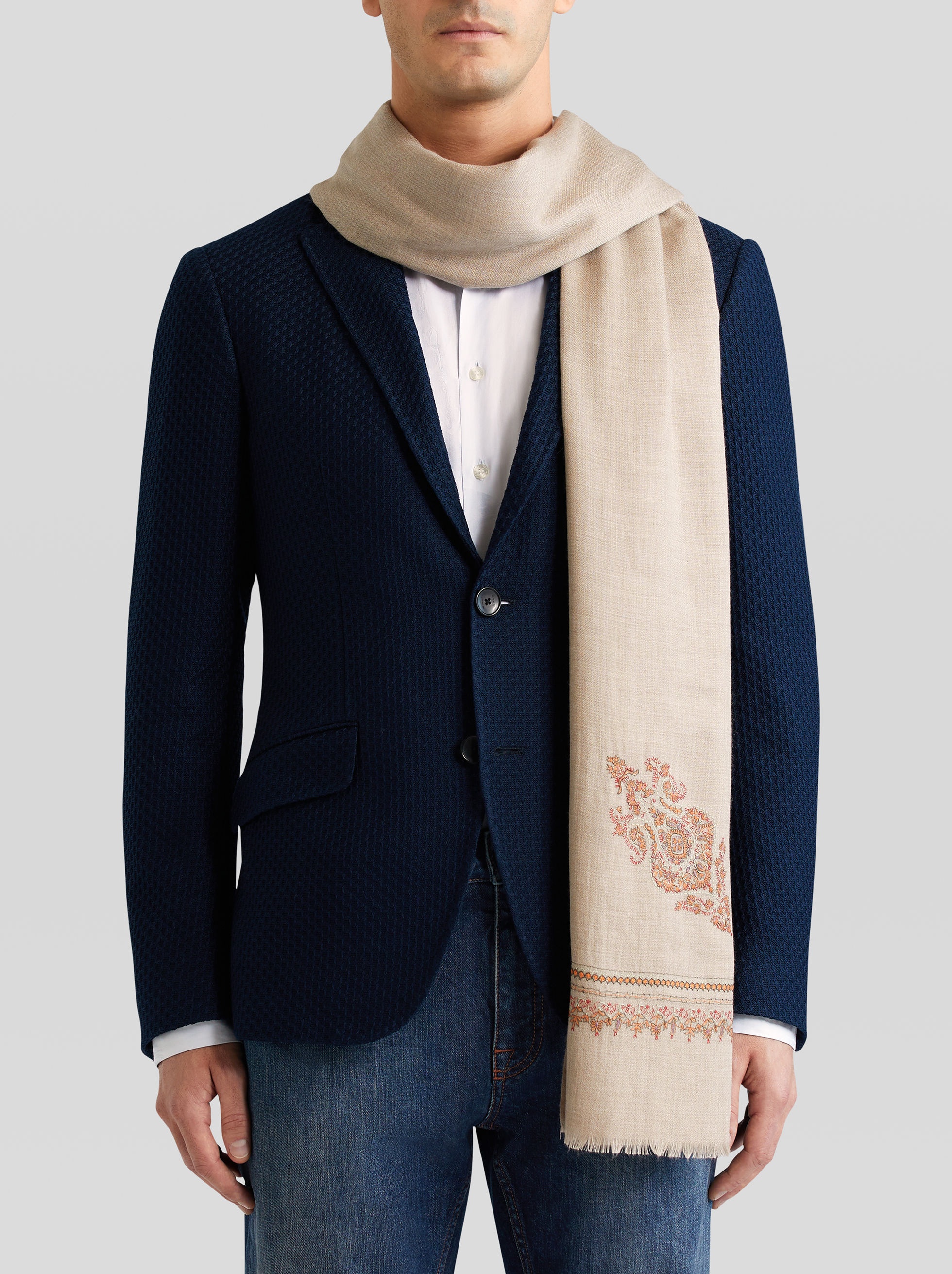 SILK AND CASHMERE SCARF WITH PAISLEY EMBROIDERY - 2