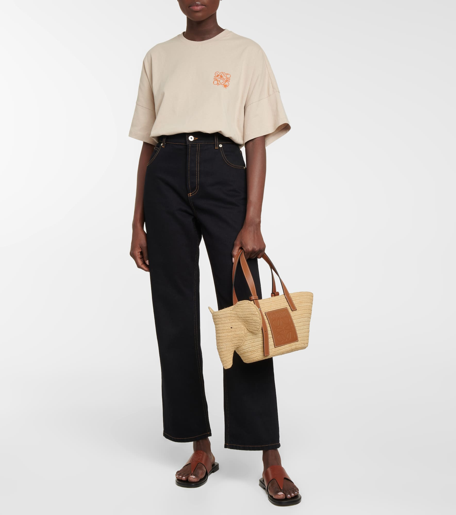 Elephant Small raffia and leather tote - 5
