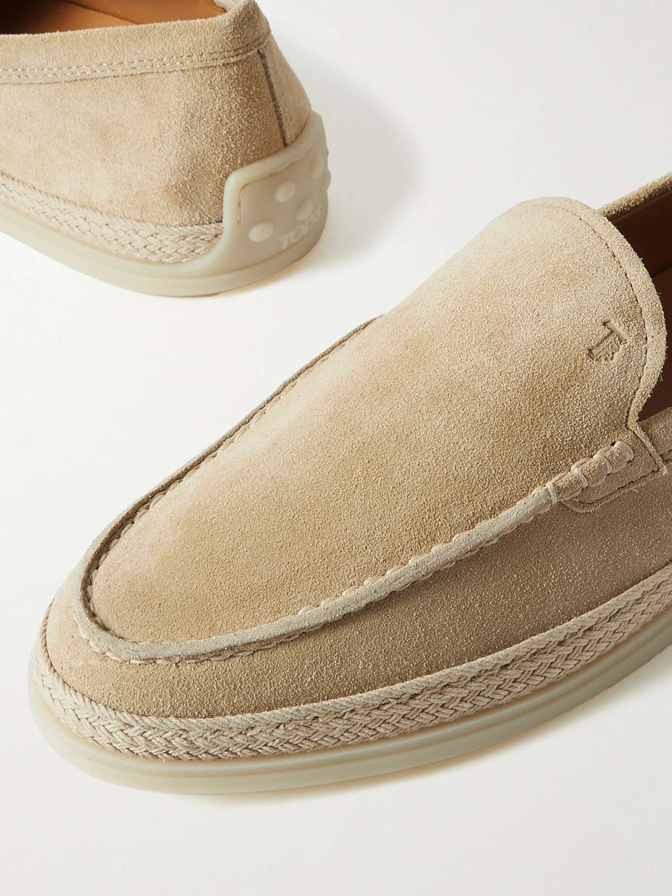 Raffia-trimmed suede loafers Beige - 4