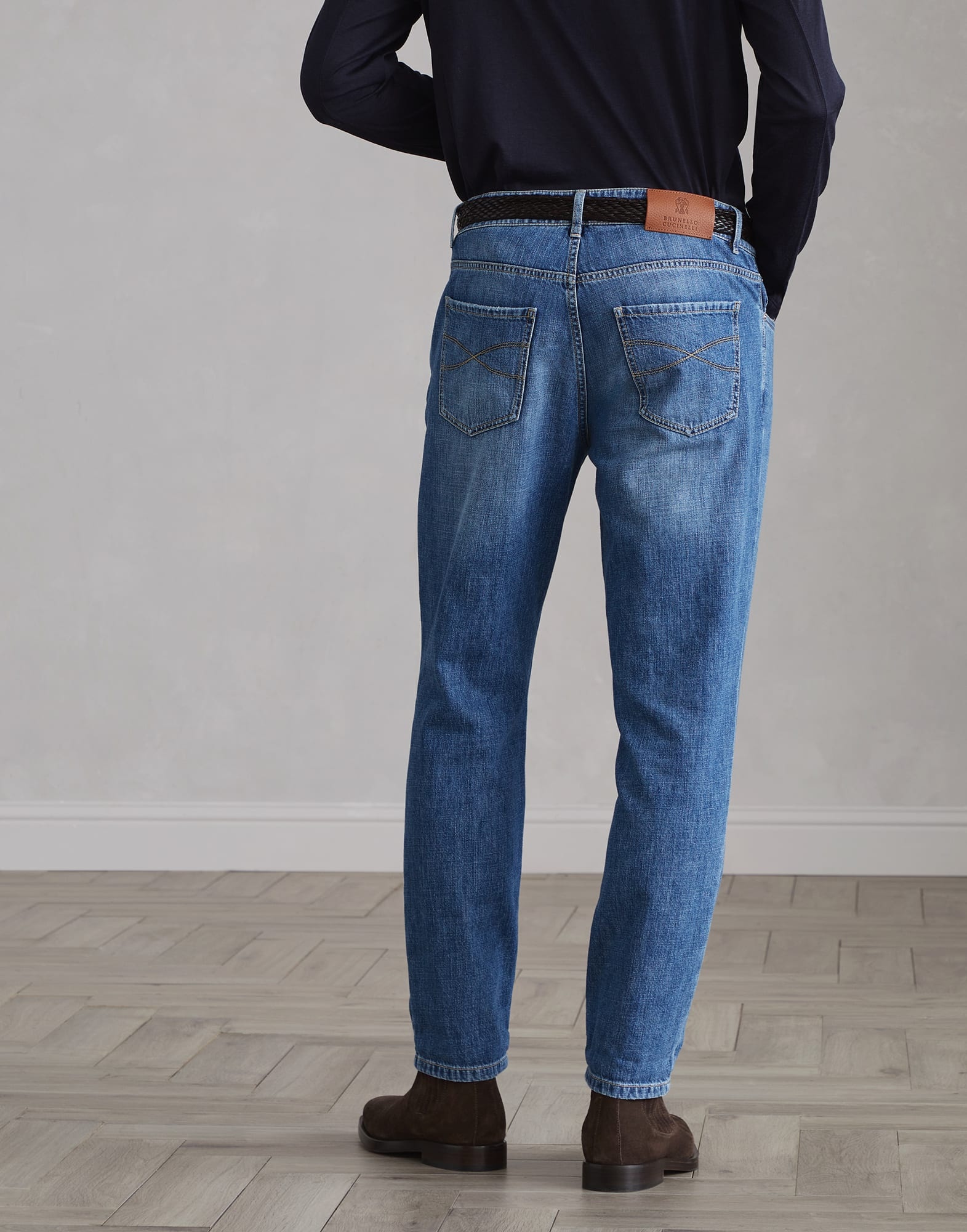 Lightweight denim traditional fit five-pocket trousers - 2