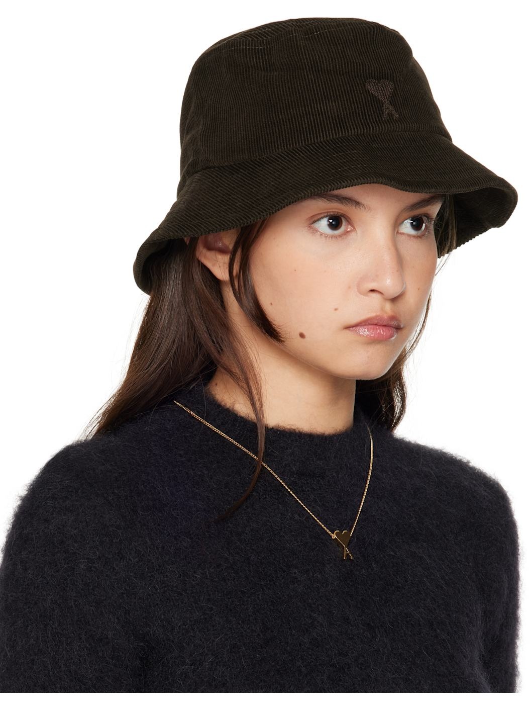 Brown Tonal Ami de Coeur Embroidery Bucket Hat - 2