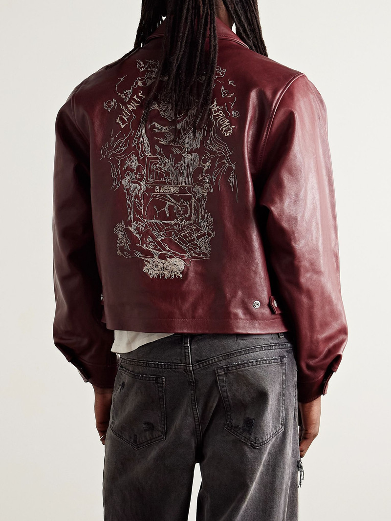 Principe de L'Amour Cropped Embroidered Leather Jacket Burgundy 4