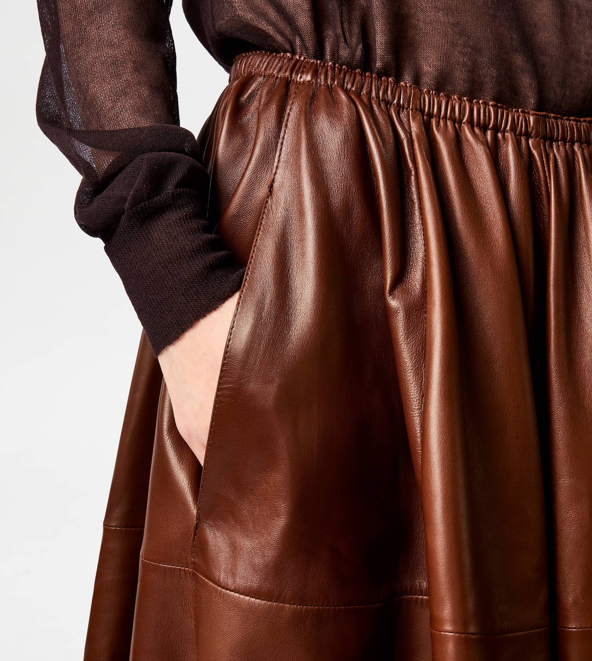 FLARED SKIRT IN LEATHER - BROWN - 5