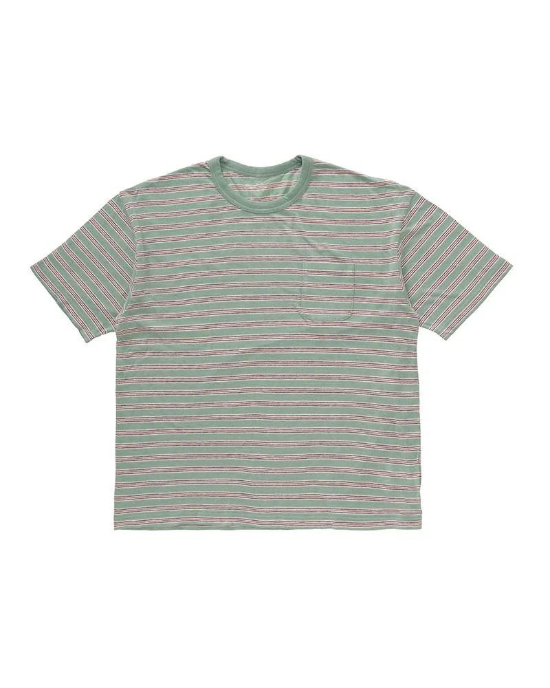 JUMBO BORDER TEE S/S (FINE WOOL) GREEN - 1