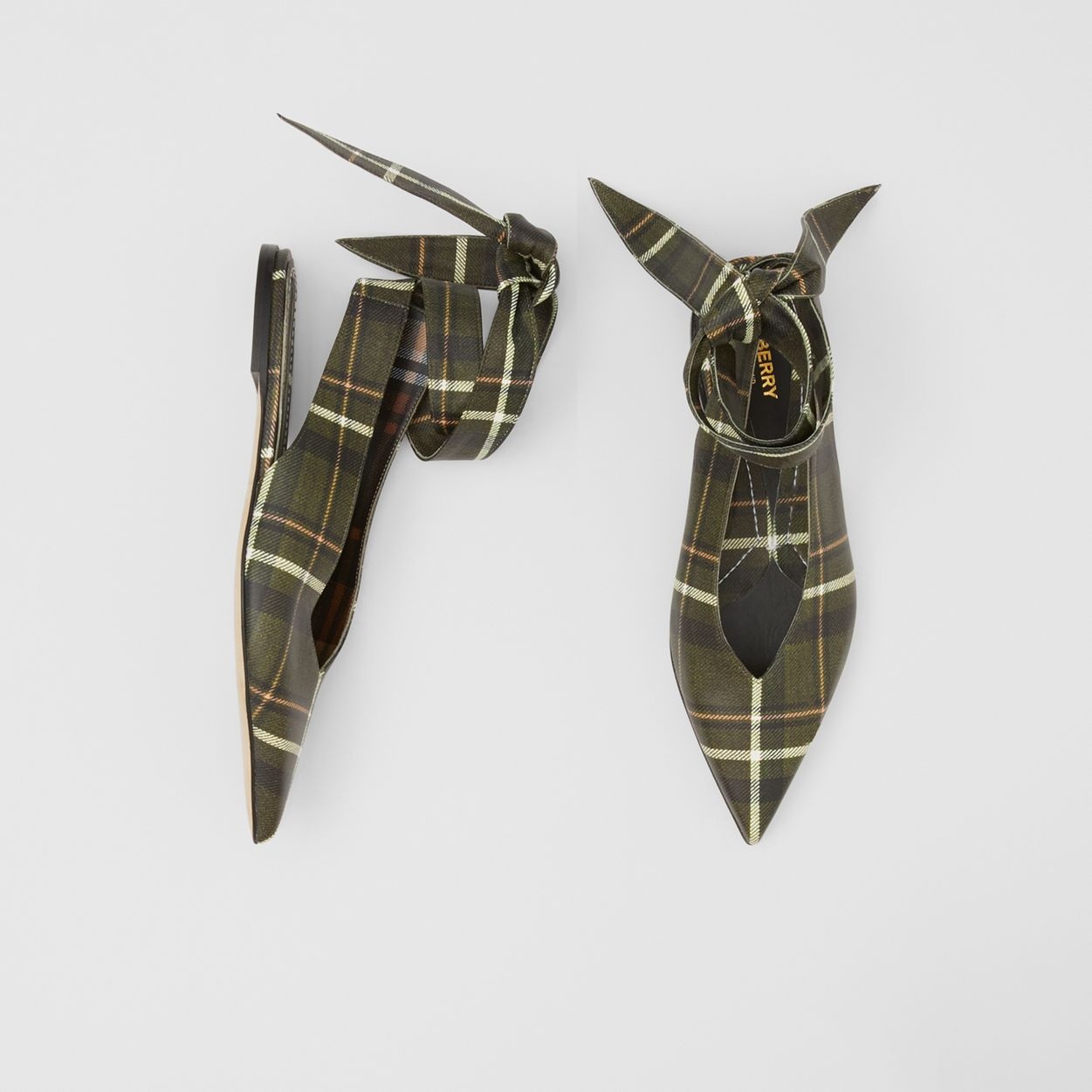 Tie Detail Tartan Print Leather Point-toe Mules - 2