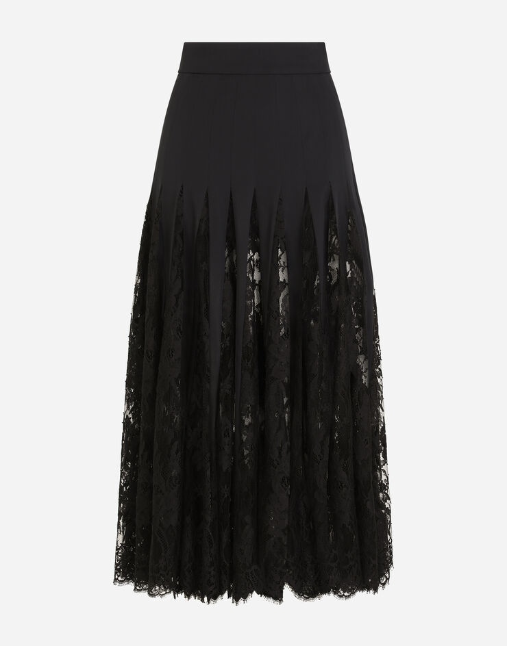 Charmeuse midi skirt with Chantilly lace inserts - 3