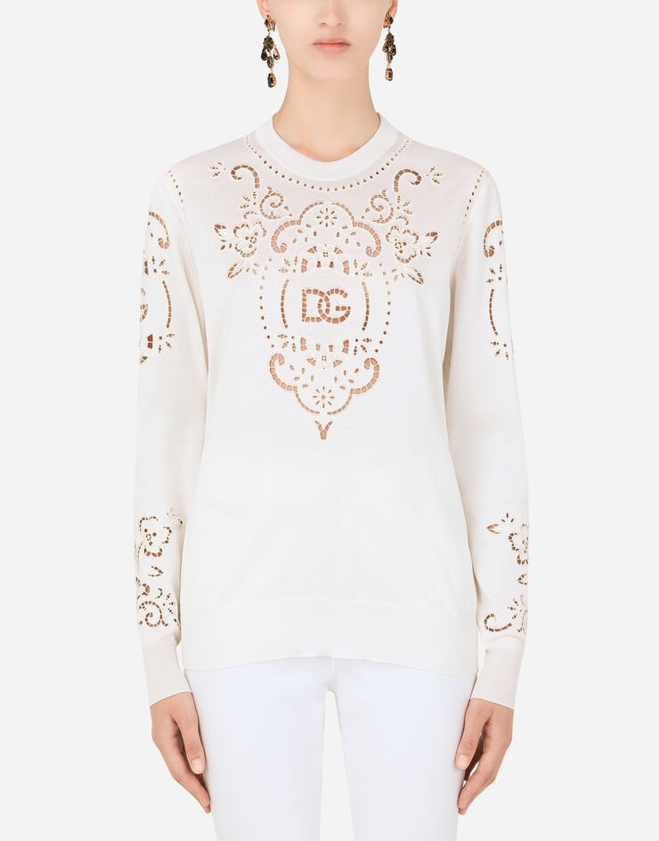 Silk sweater with DG openwork embroidery - 1