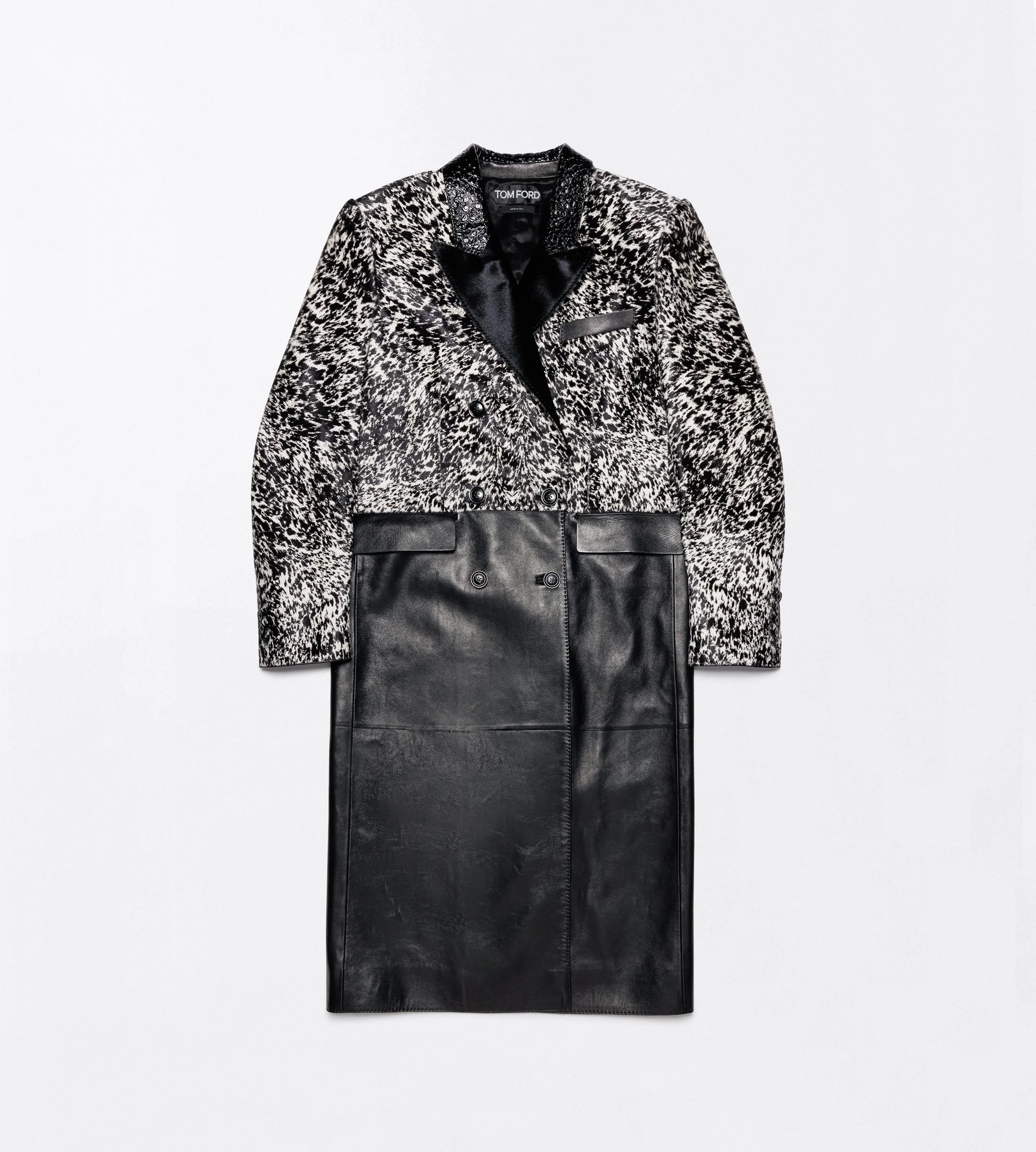LAMBSKIN WITH CALF HAIR AND PRINTED LEATHER DOUBLE BREASTED COAT - 1