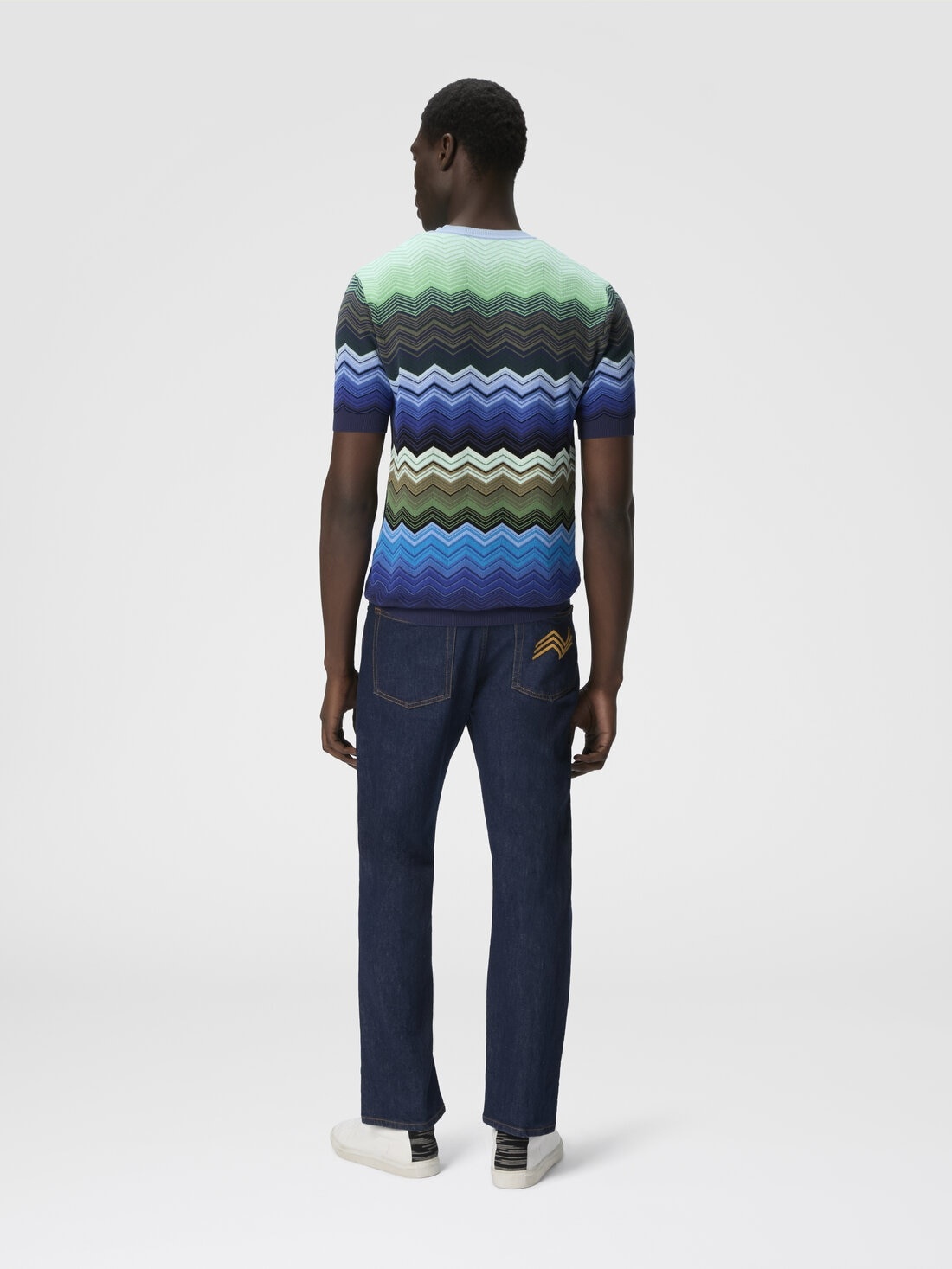Zig zag cotton knit crewneck T-shirt with contrasting piping - 3